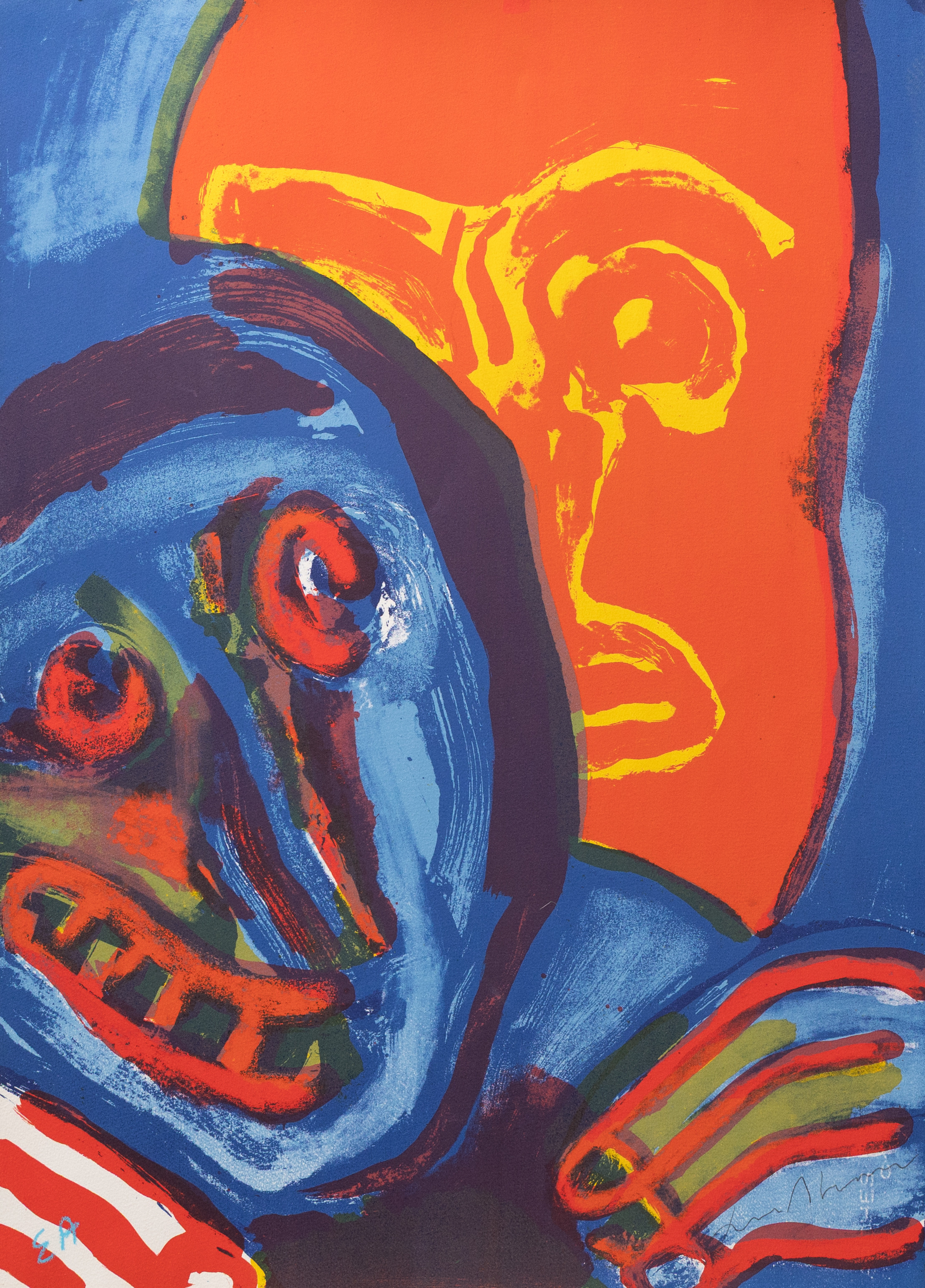 BENGT LINDSTRÖM. "Dubbelt ansikte", litografi nr EA, signerad.