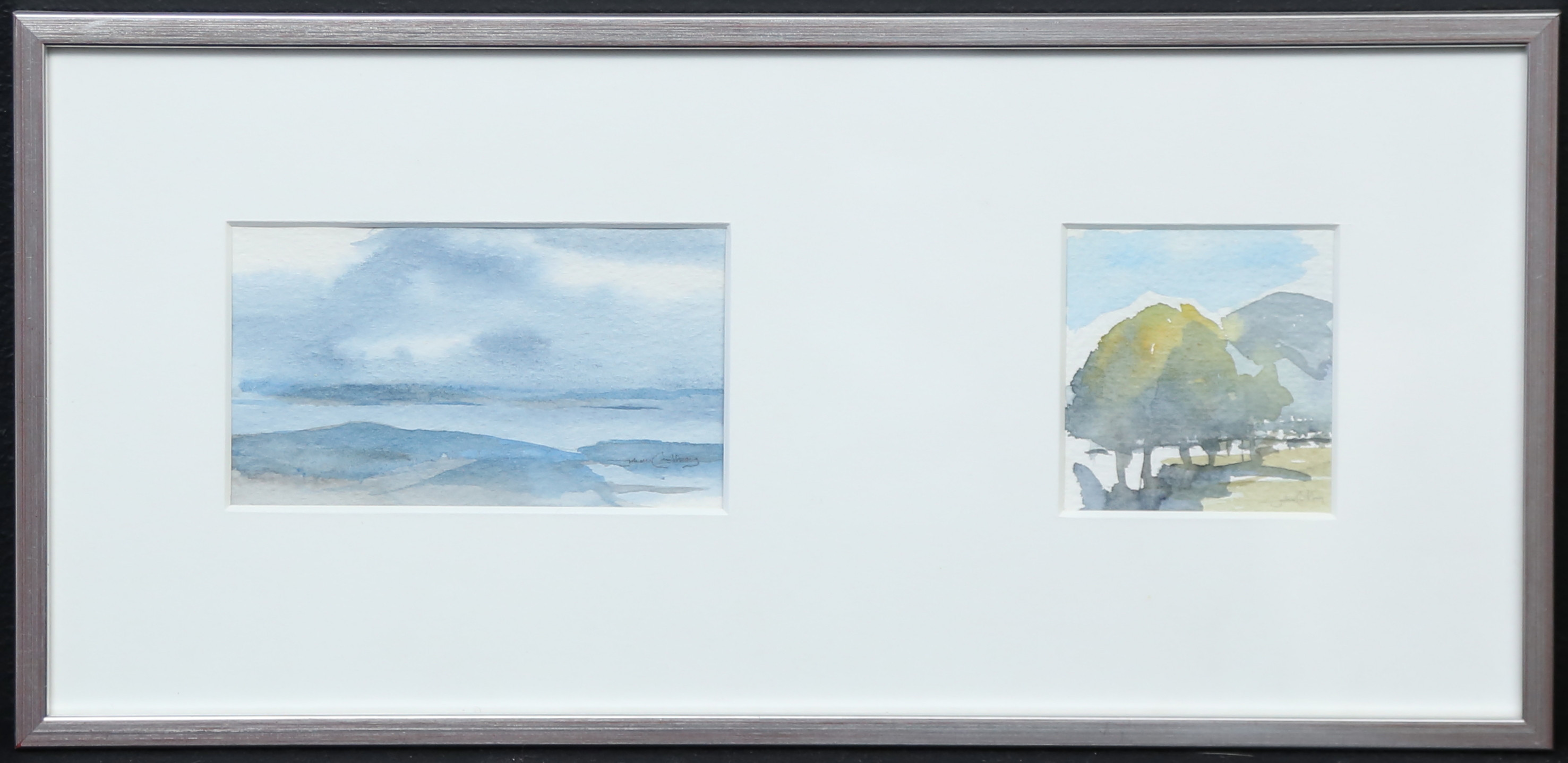 OIDENTIFIERAD KONSTNÄR. Akvarell, 2st i samma inramning, signerade.