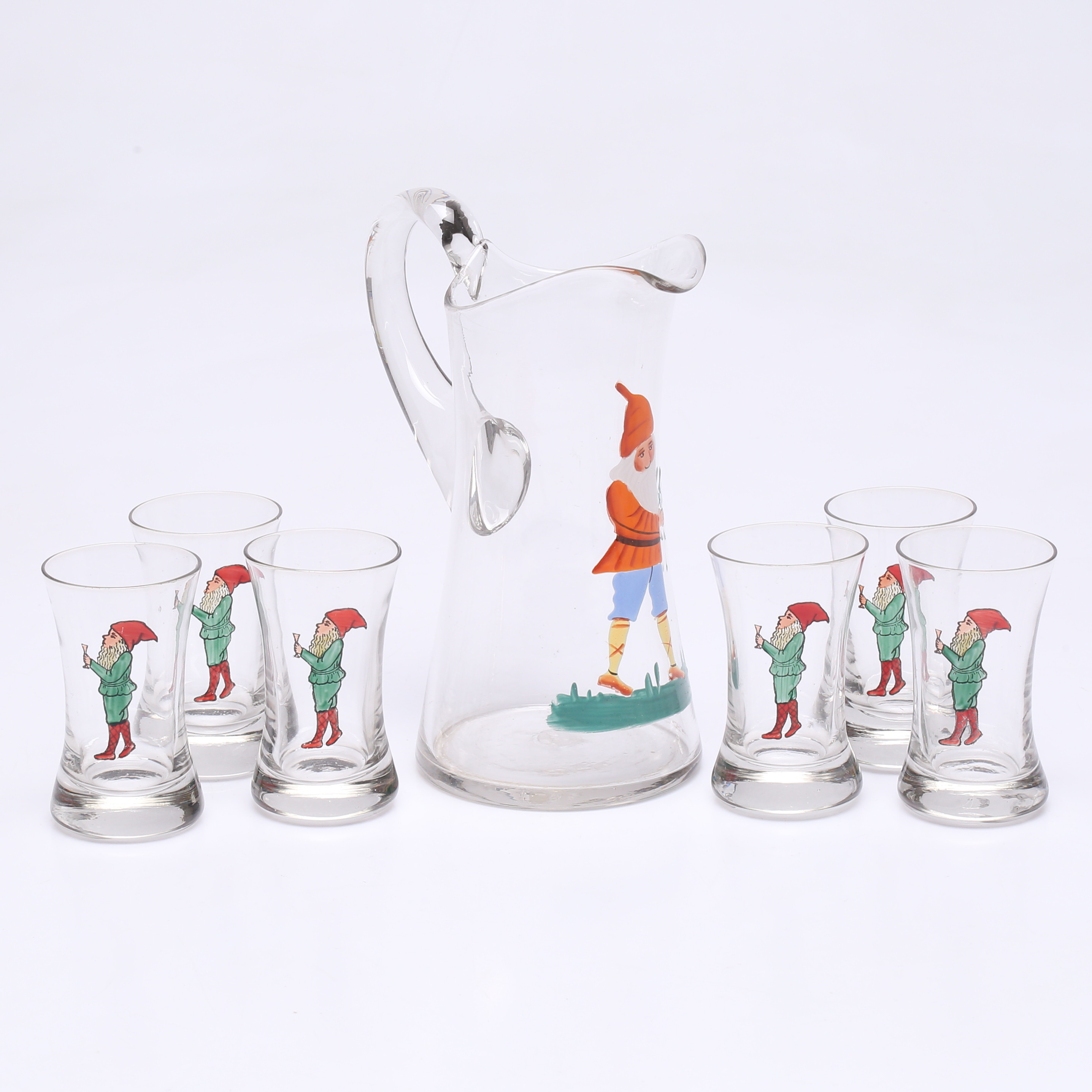 KANNA samt GLAS, 7 delar, tomte-dekor.