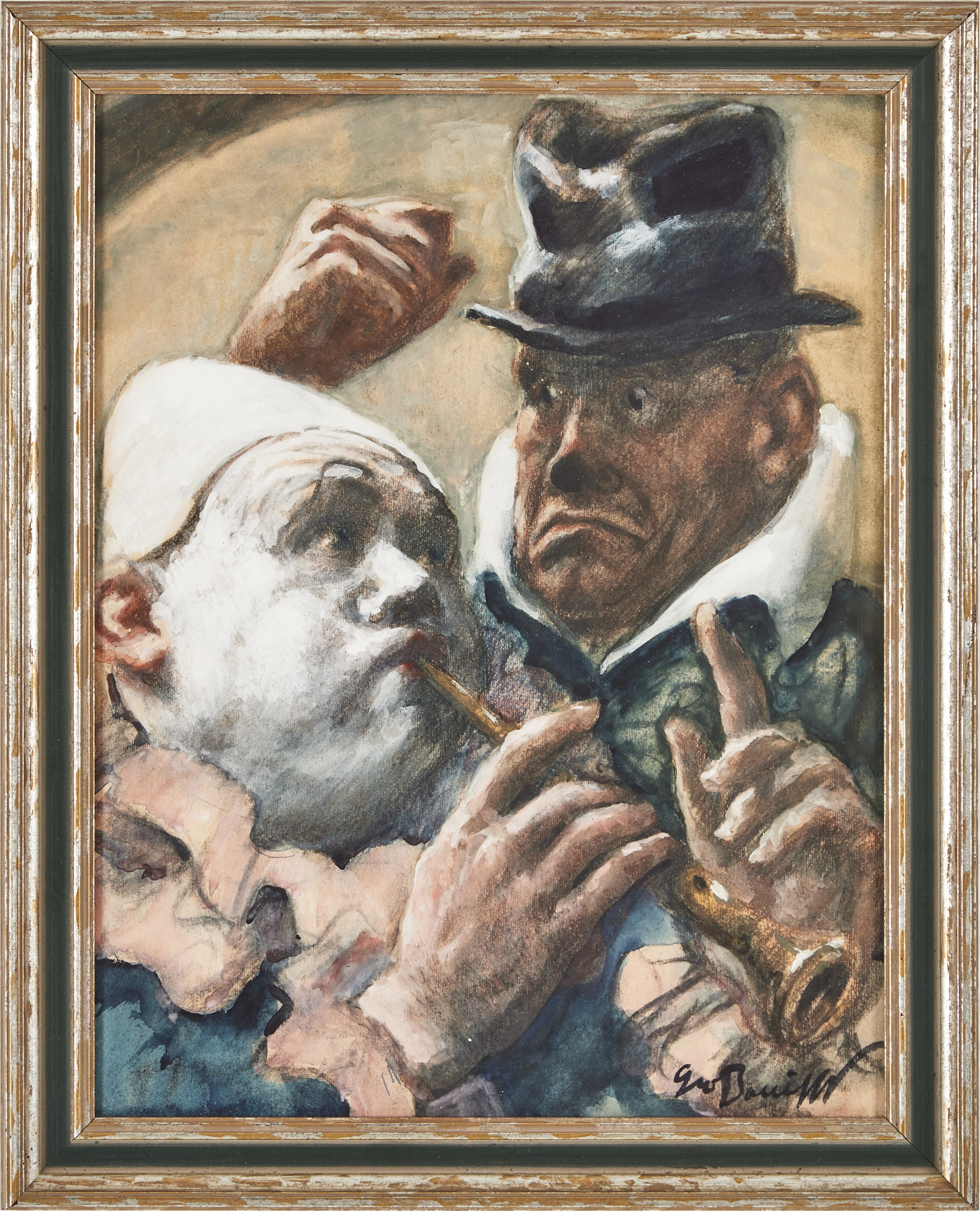 GEORGES BOUISSET (1903-1965). "Les Fratellini", blandteknik på papper, signerad.