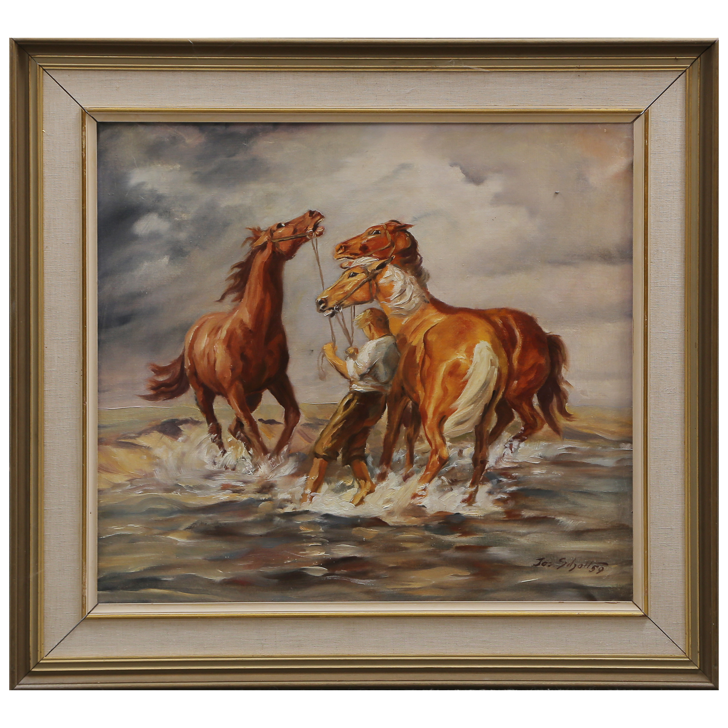 JOSEF SCHOTT (f. 1915) "HÄSTAR" OLJA PÅ DUK, SIGNERAD, DATERAD 1959.