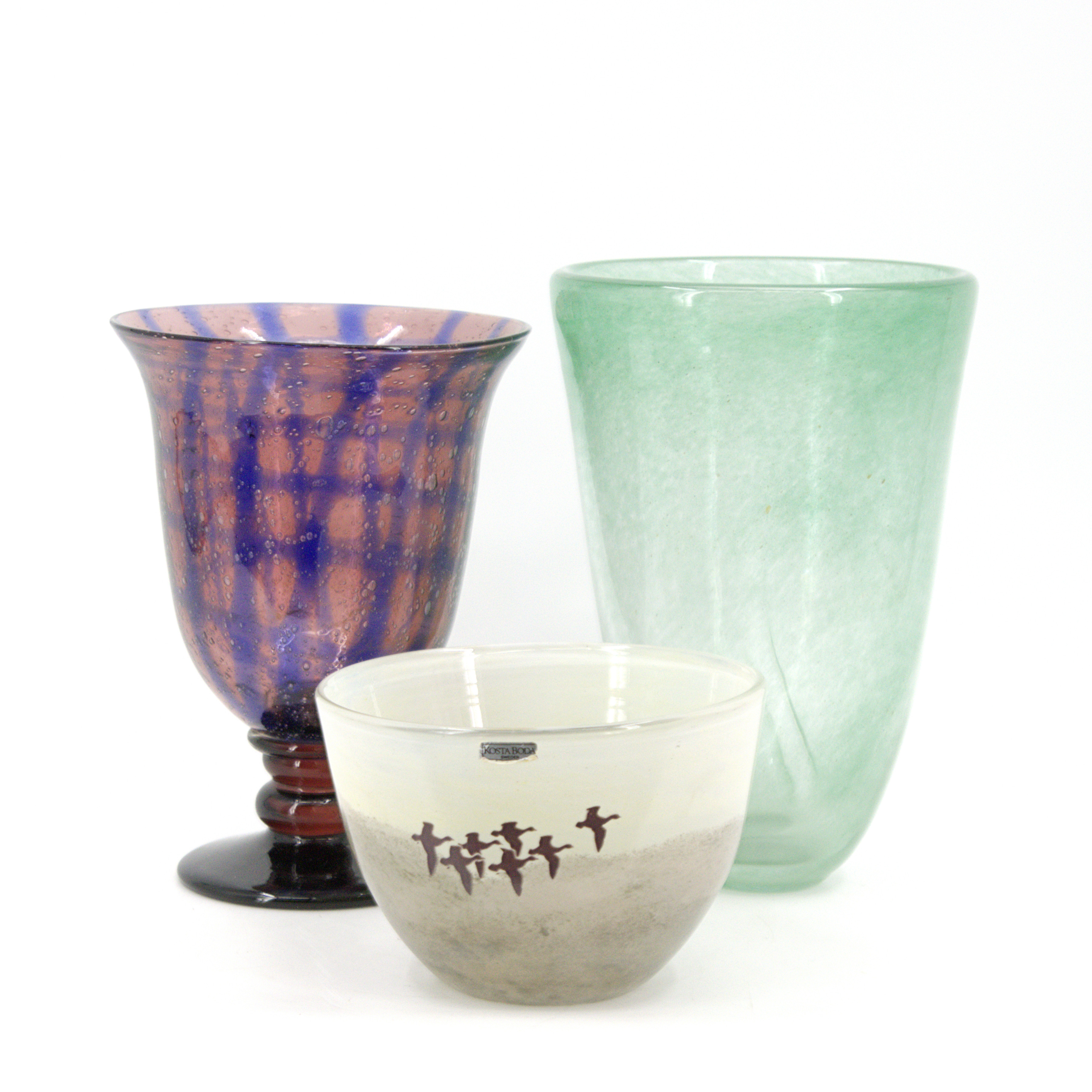 VASER och SKÅL, 3 delar, glas, varav 1 st, Kjell Engman, Kosta Boda.