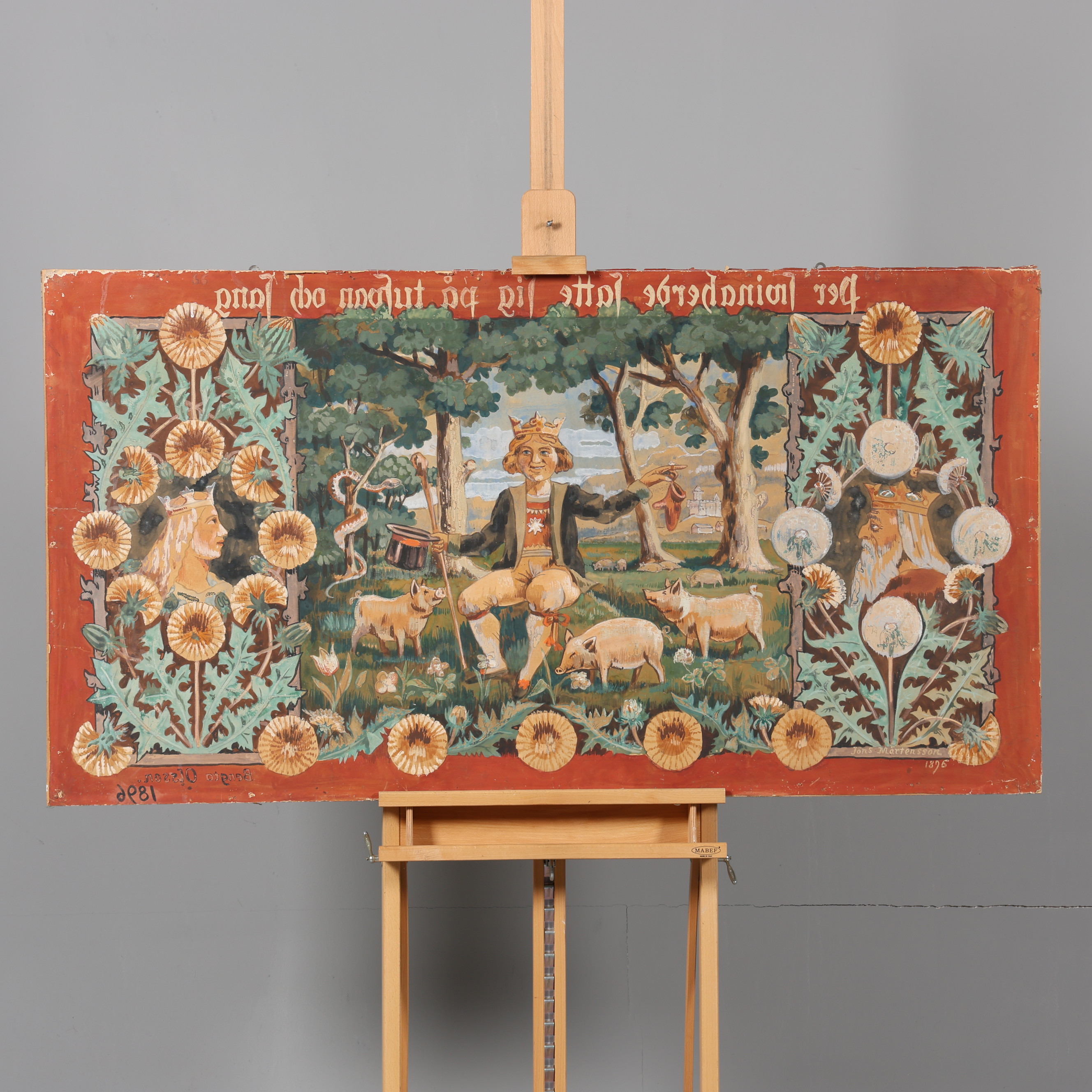 OKÄND KONSTNÄR. MÅLERI PÅ PAPPER, uppfodrad på pannå.