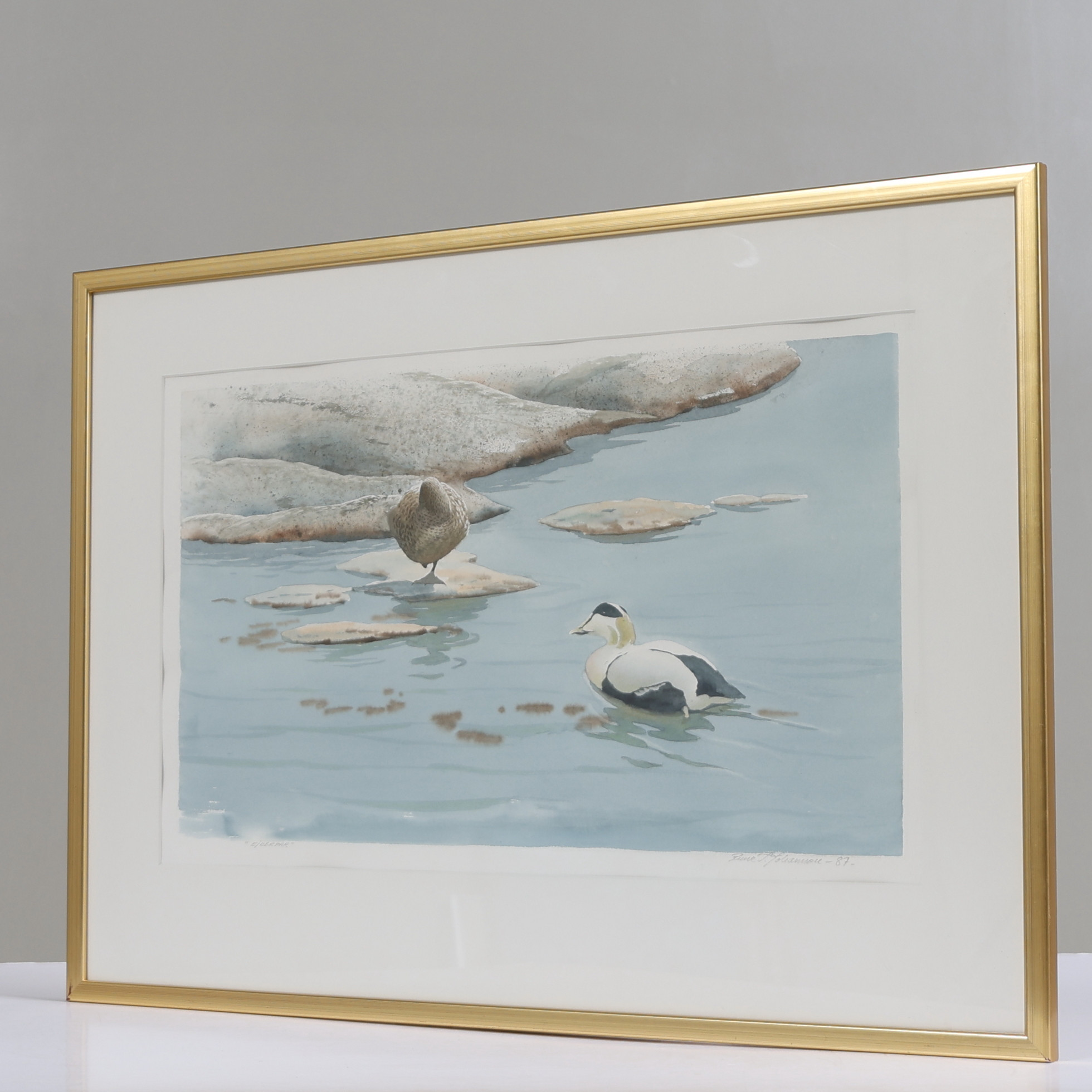 RUNE JOHANSSON. "Ejderpar", litografi, signerad och daterad -87.