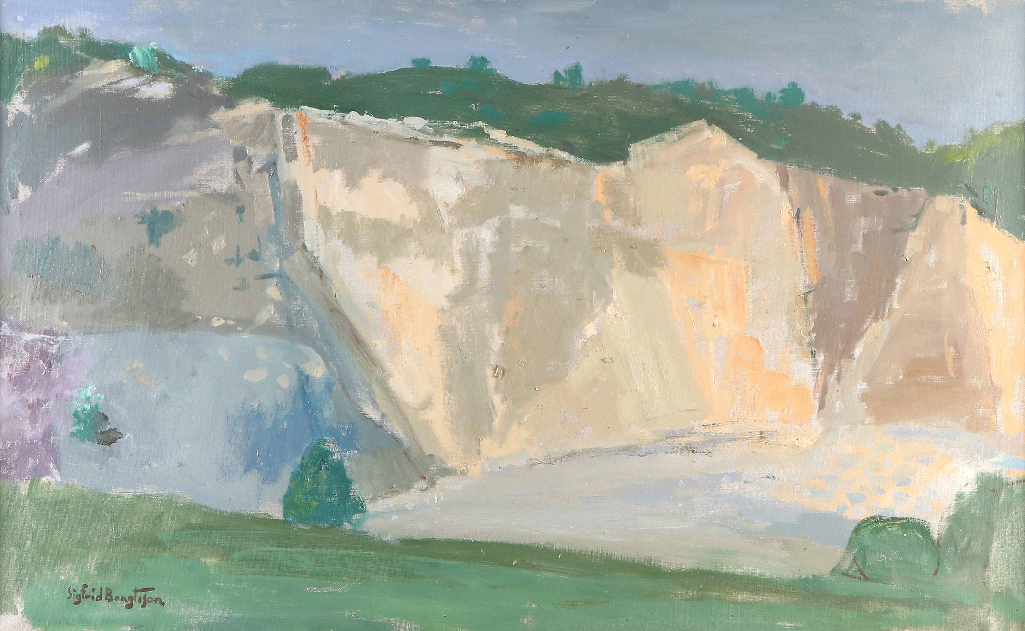 SIGFRID BENGTSSON. Oljemålning på duk. "Stenbrott, Bornholm". Signerad.
