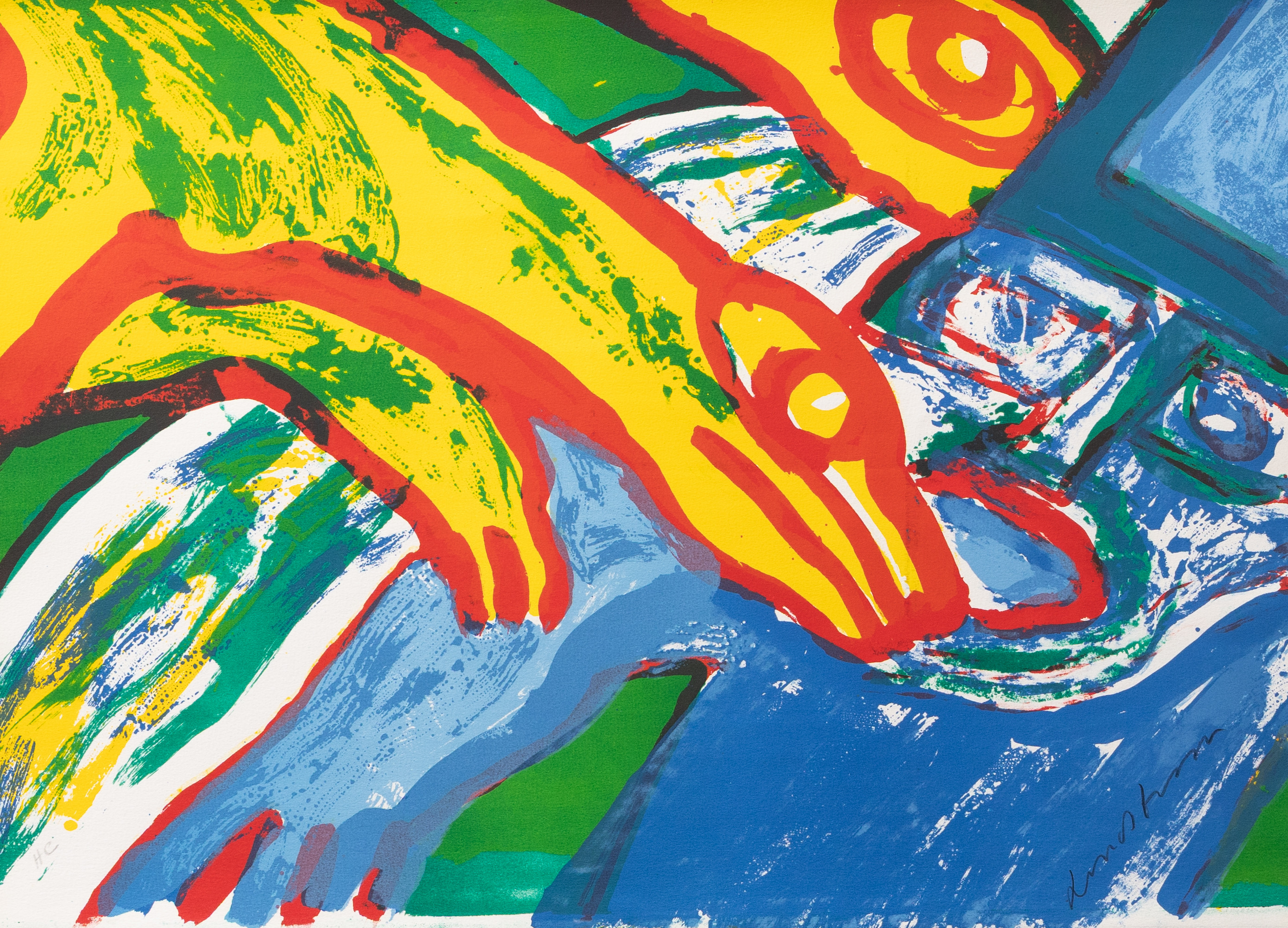 BENGT LINDSTRÖM. "Ovanligt möte", litografi nr HC, signerad.