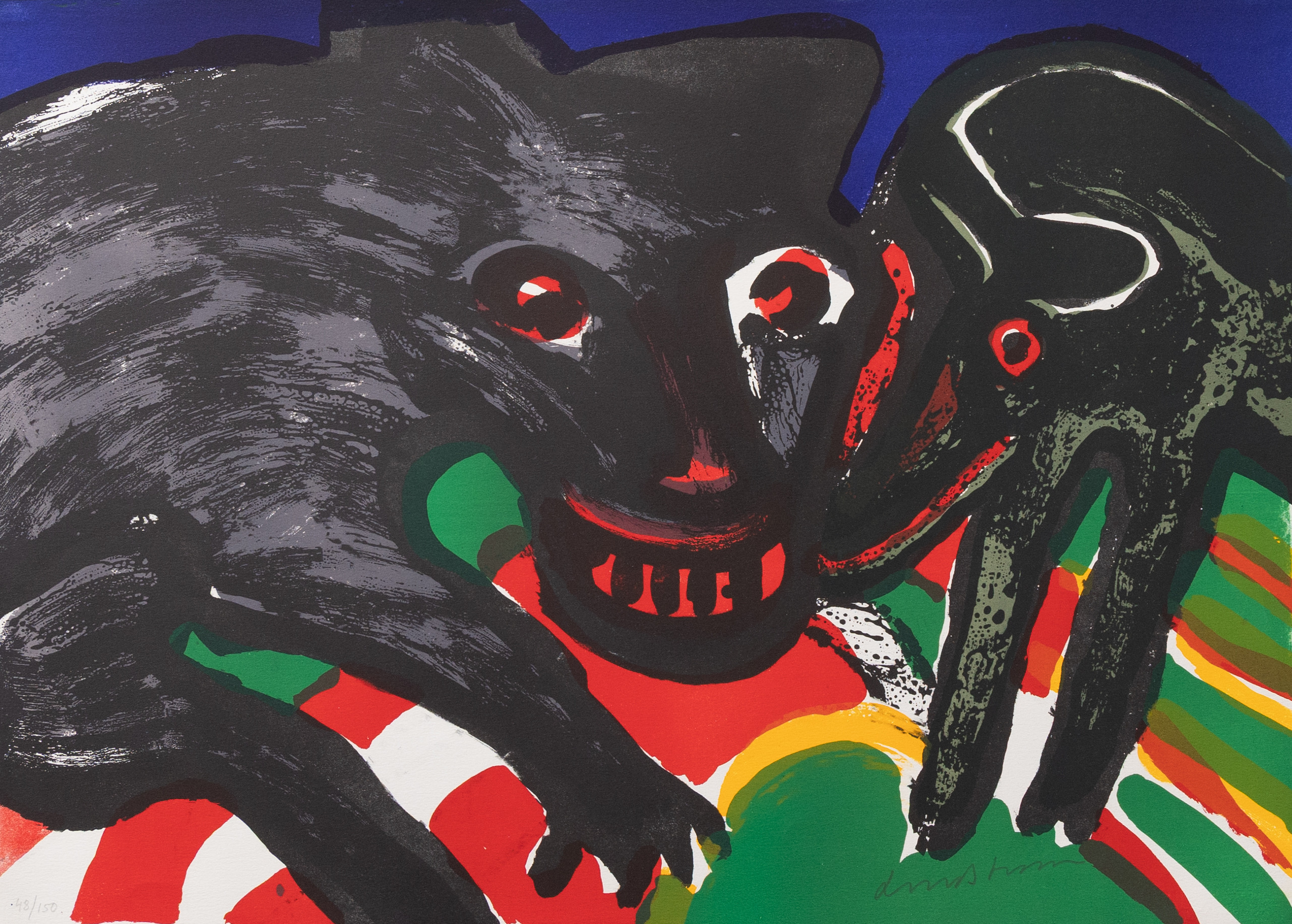 BENGT LINDSTRÖM. "Vargarna", litografi nr 48/150, signerad.