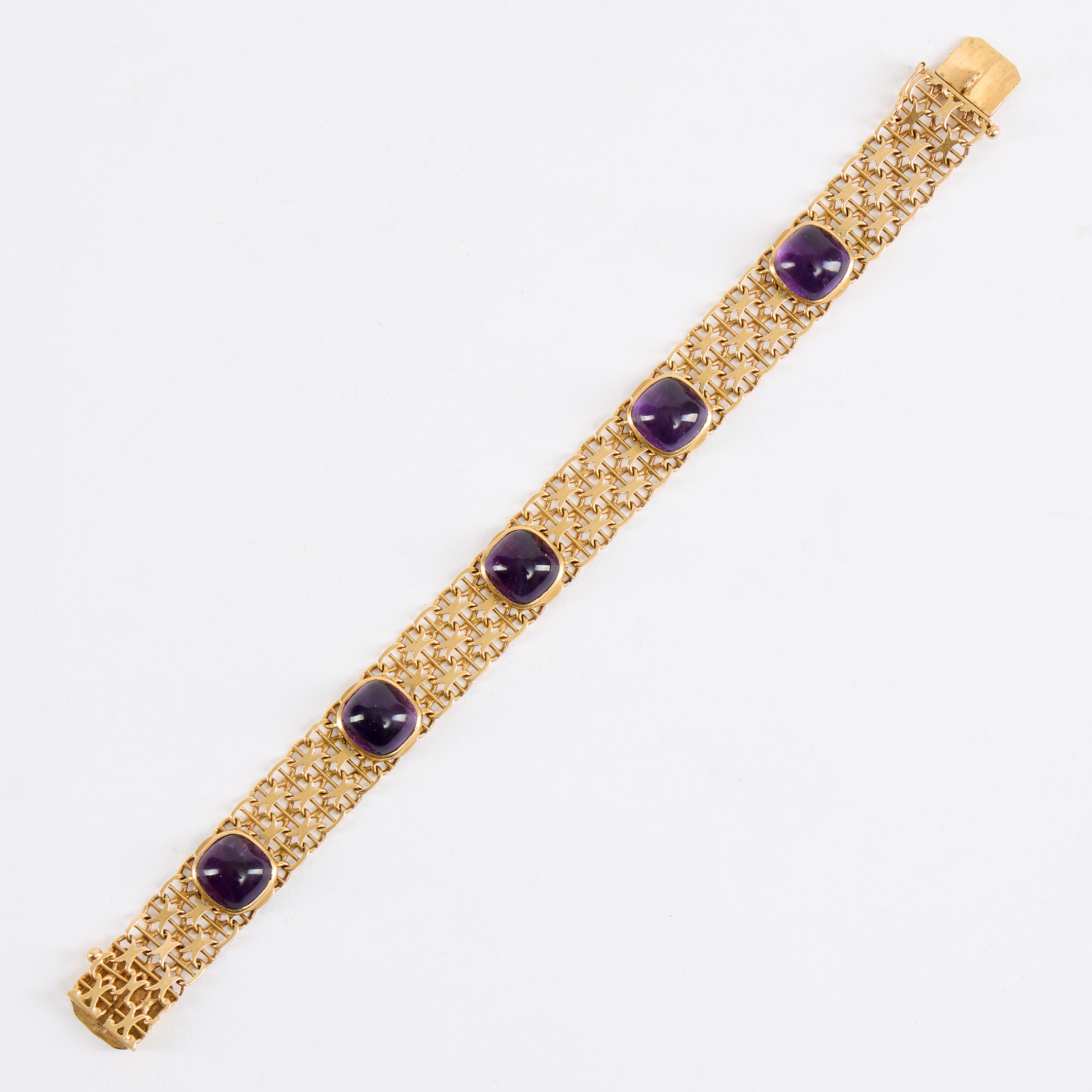 ARMBAND, X-länk med ametister, guld 18K, Stockholm 1964.