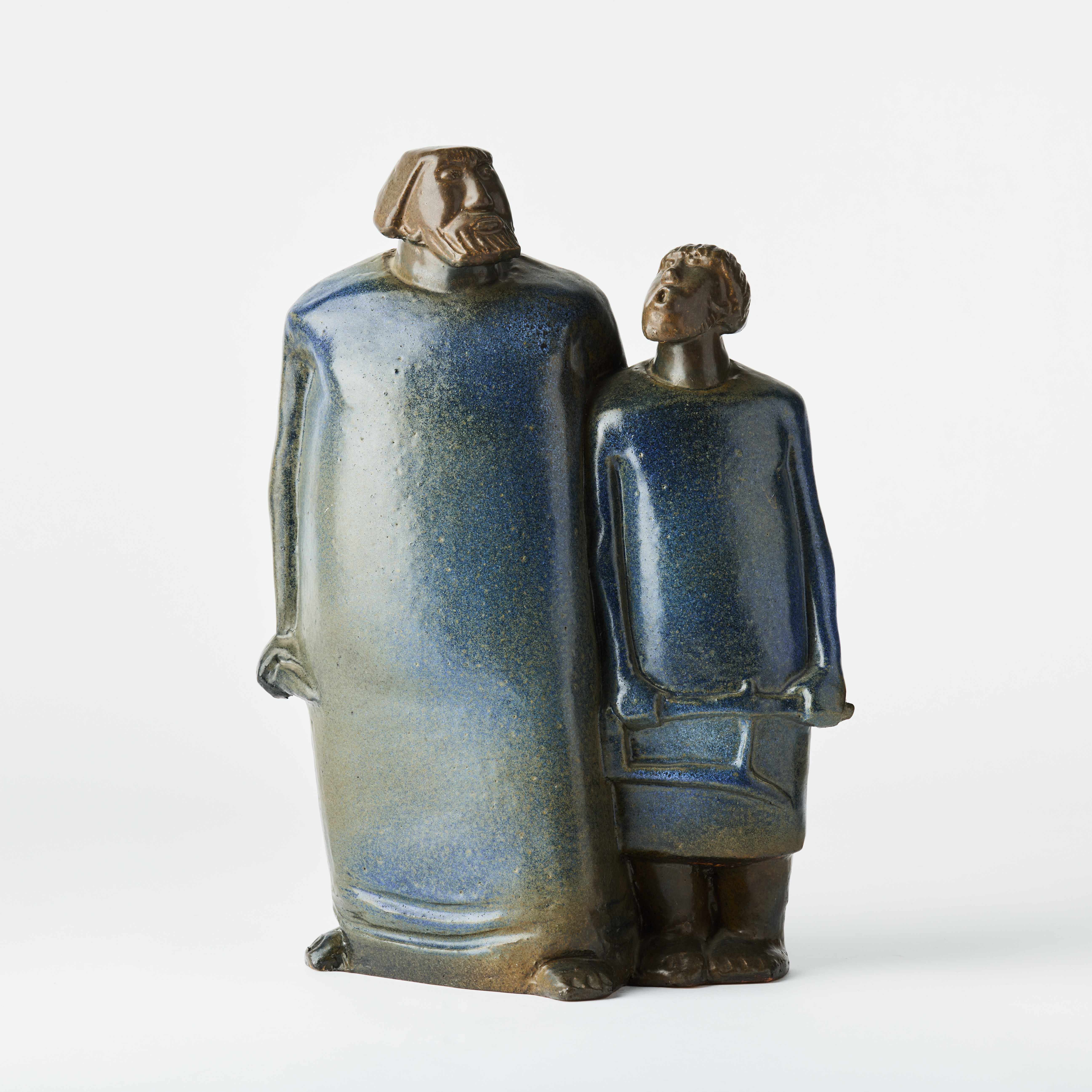ÅKE HOLM. "Saul och David", skulptur, egen ateljé i Höganäs, stengods, glaserad i blå och bruna nyanser.