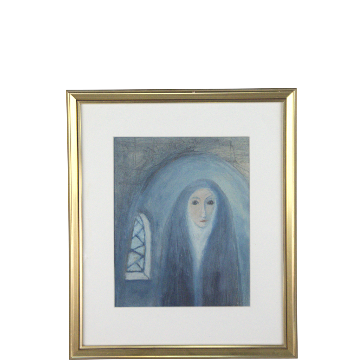 GILLIS SAHLIN. Blandteknik på papper, nunna vid fönster, signerad, -76.