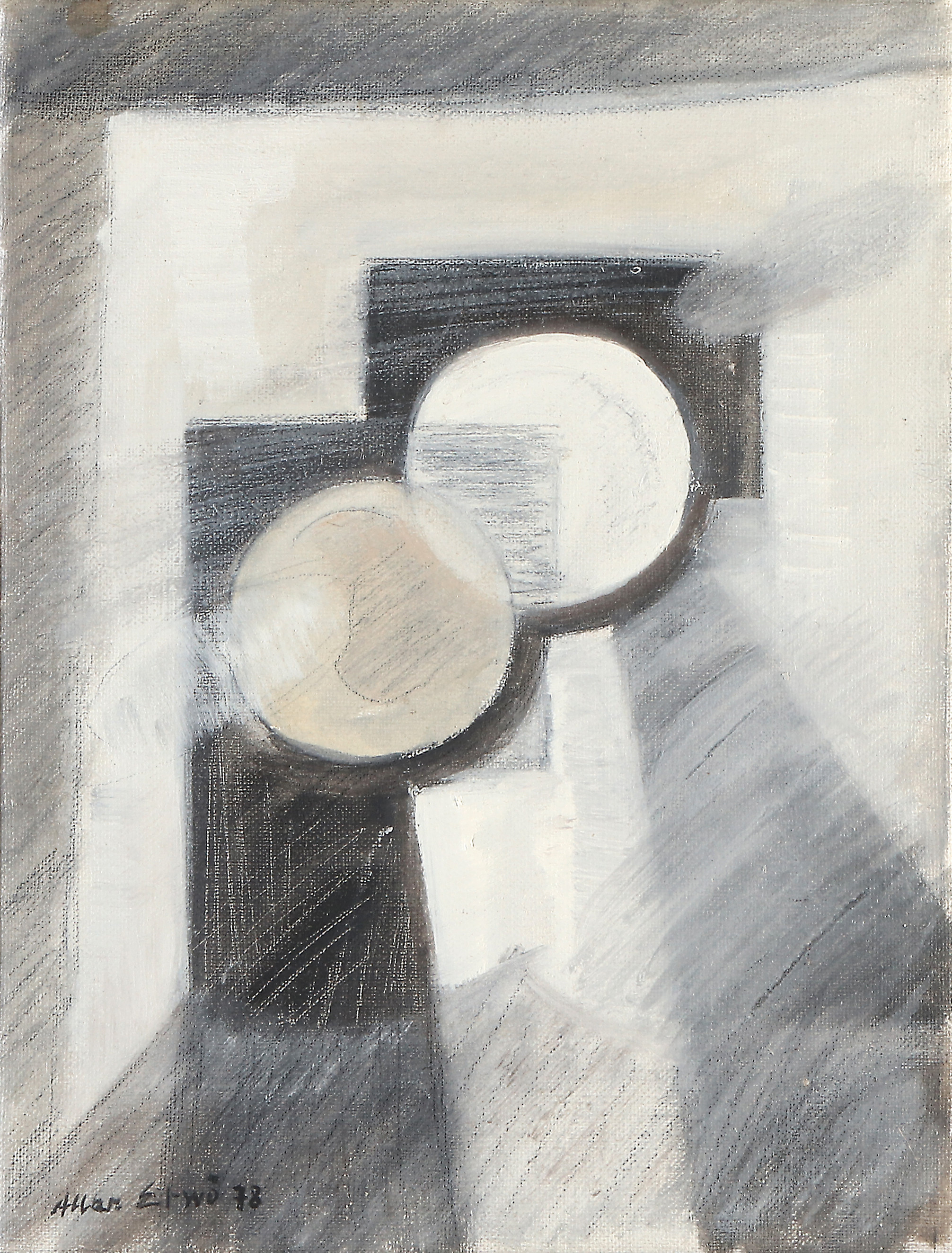 ALLAN ERWÖ. Blandteknik. "Väggens former I". Signerad.