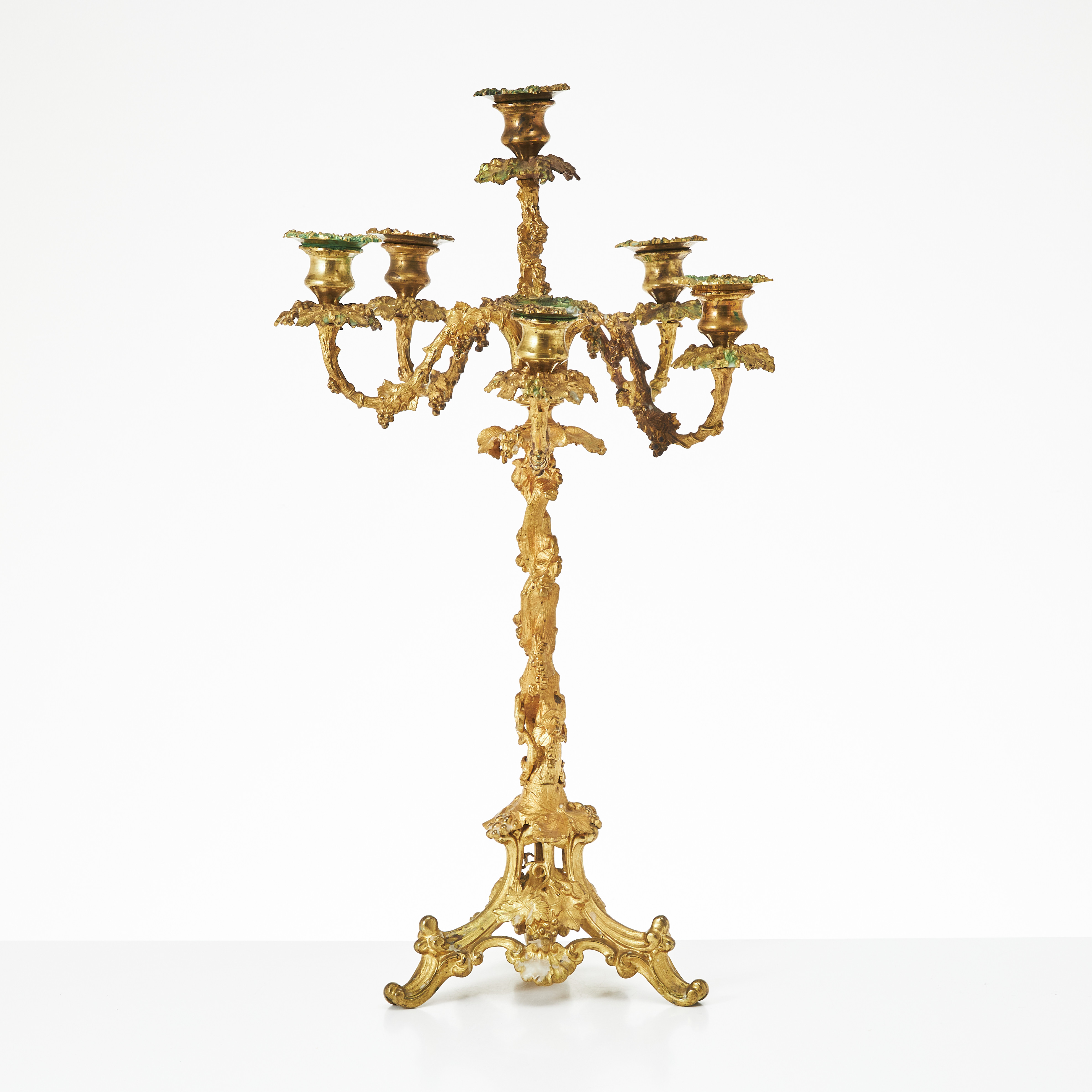 KANDELABER, 1800-talets slut, bronsera metall, för 5 ljus.