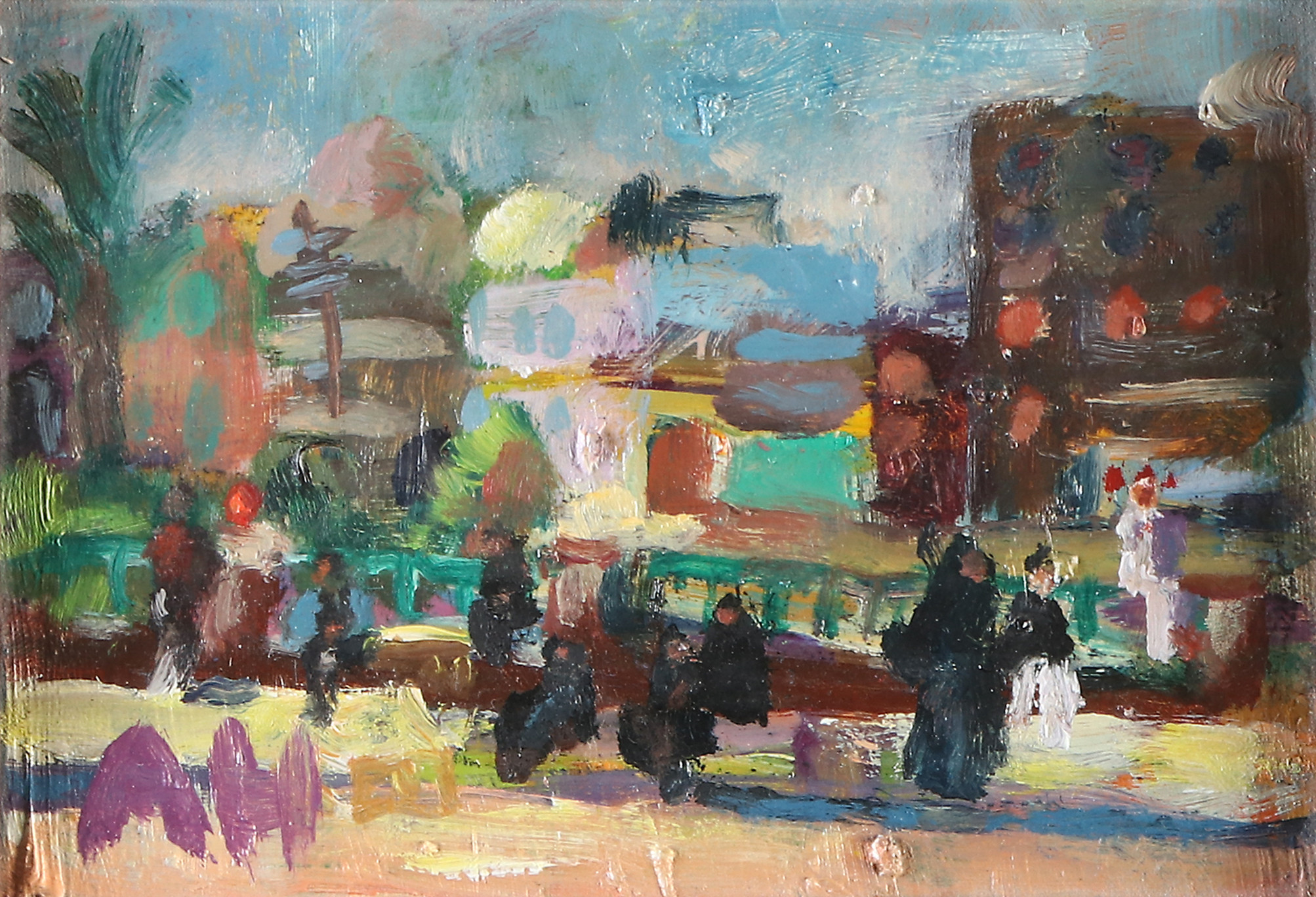 ANDERS HULTMAN. Oljemålning på pannå. Sydländskt landskap. Signerad AH.