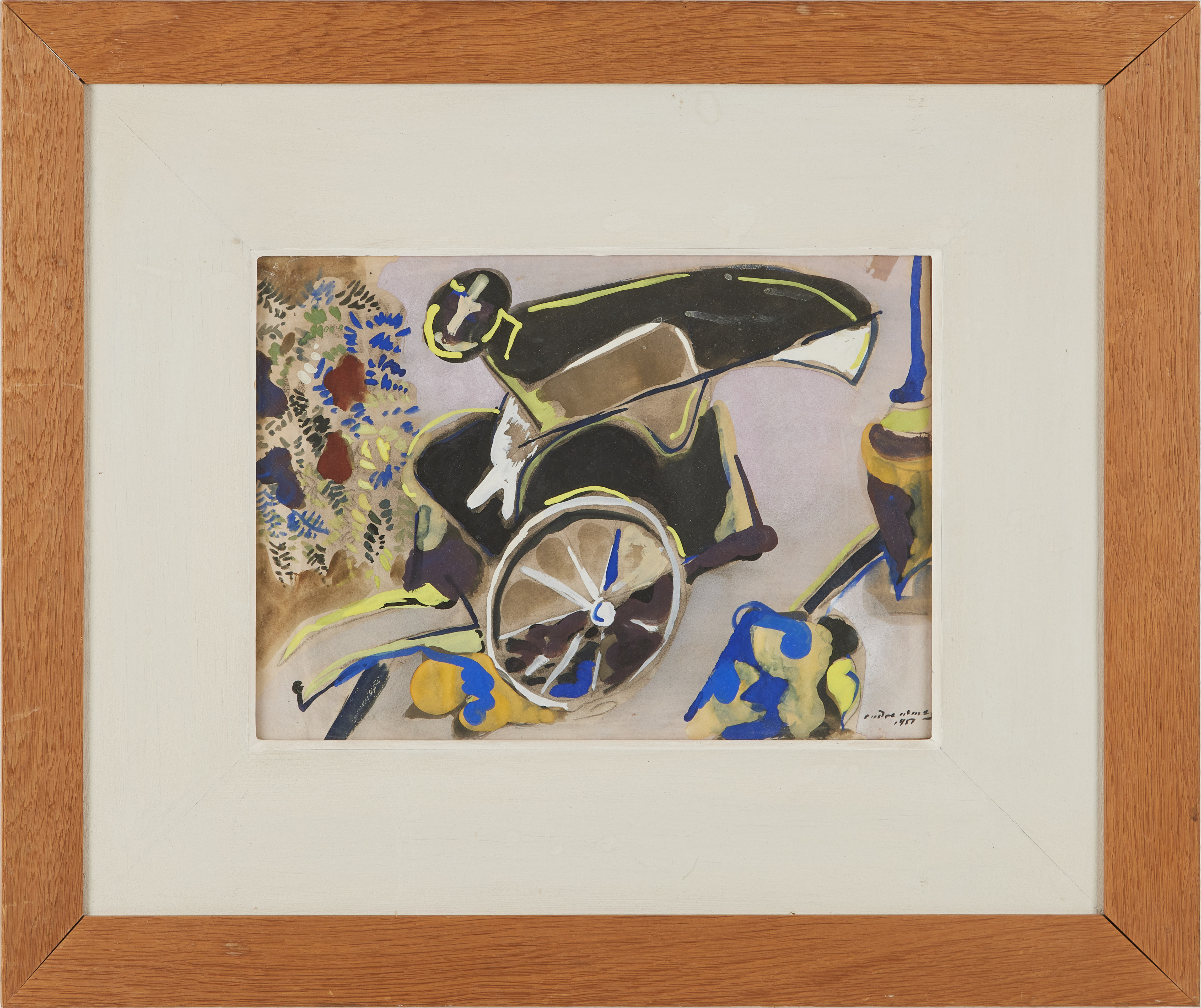 ENDRE NEMES. Komposition med vagn, akvarell på papper, signerad och daterad 1957.