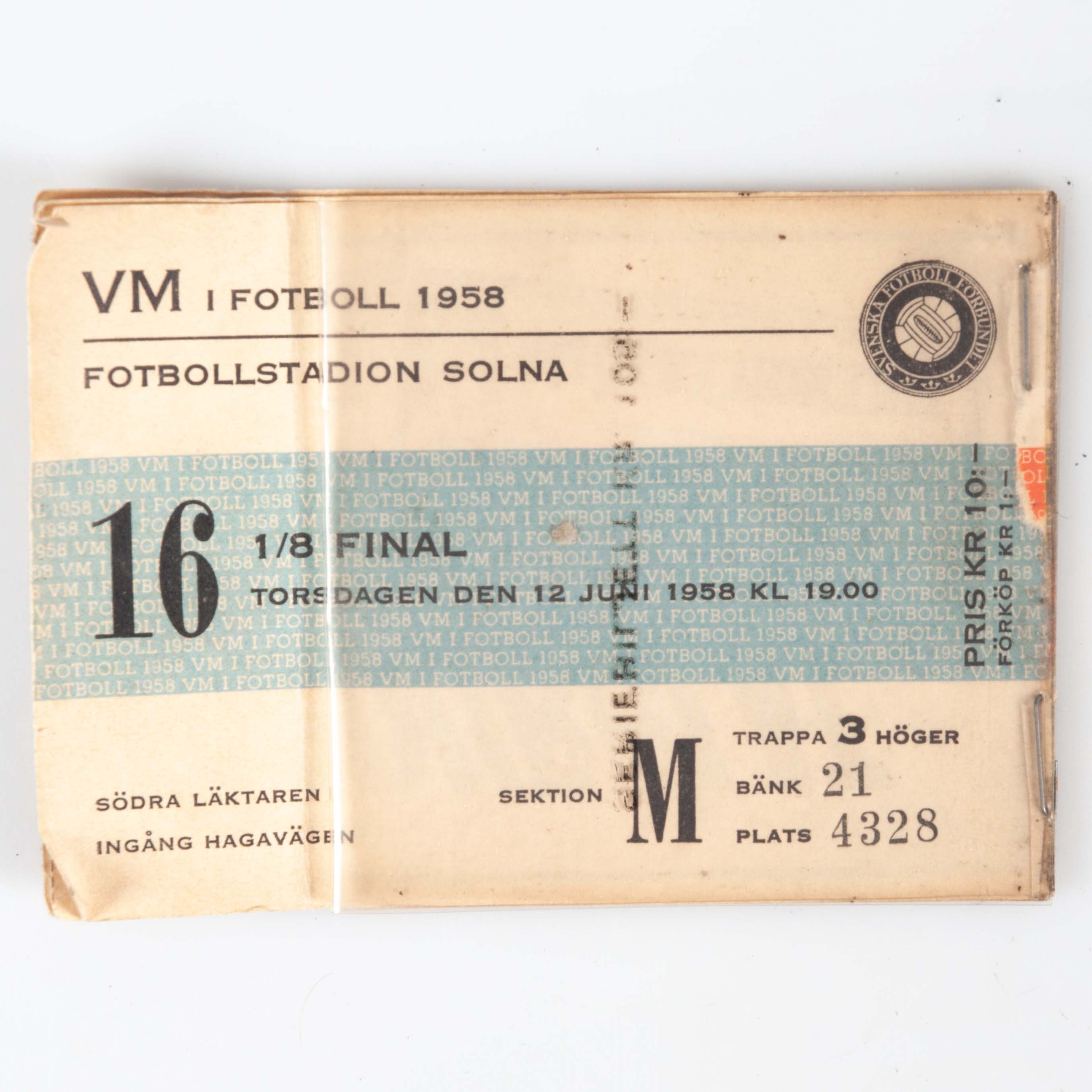 VM I FOTBOLL 1958, SLUTSPELSBILJETTER, 5 st, inkl finalen den 29 juni .Fotbollsstadion Solna.