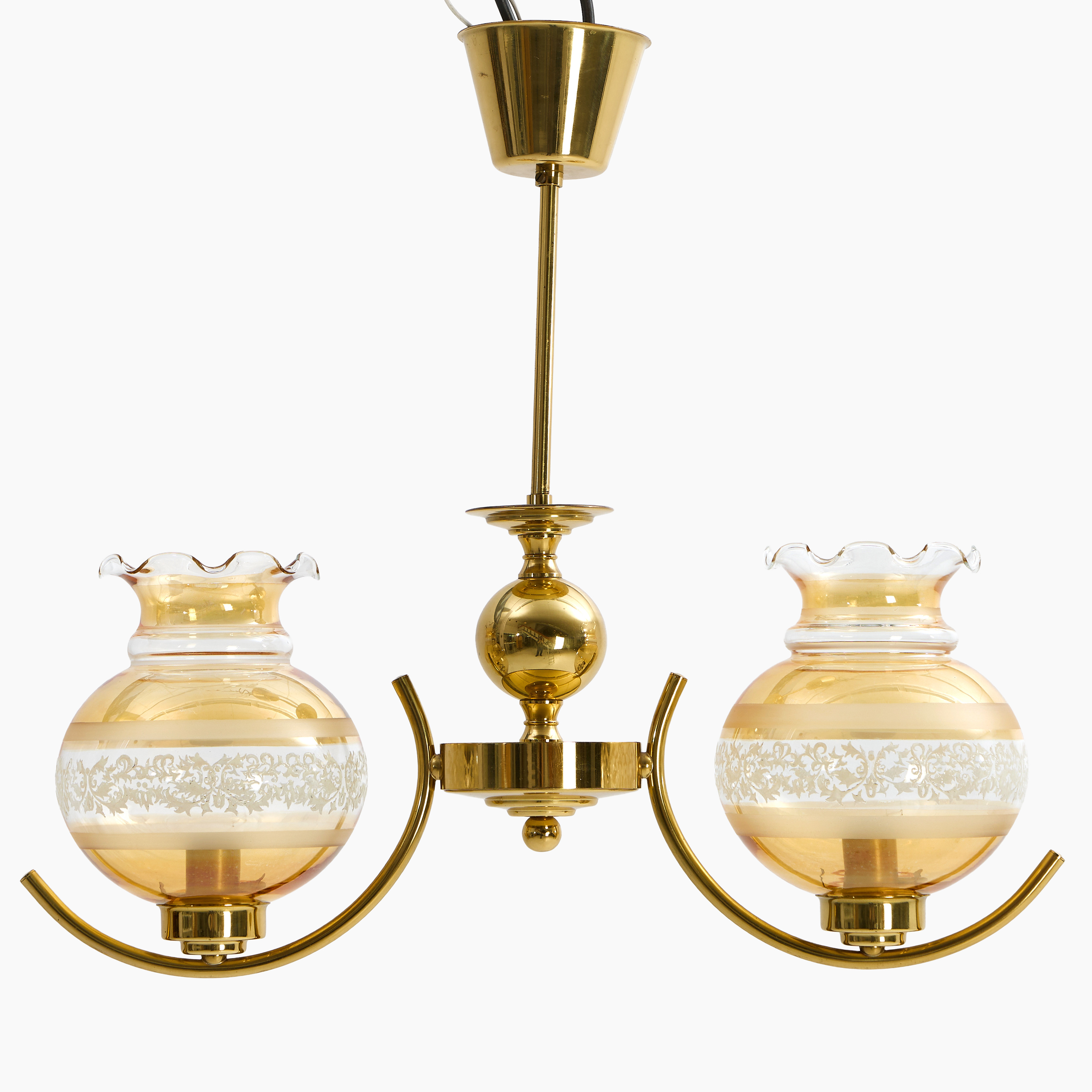 TAKLAMPA, 1960/70-tal, mässing, gultonade glaskupor.