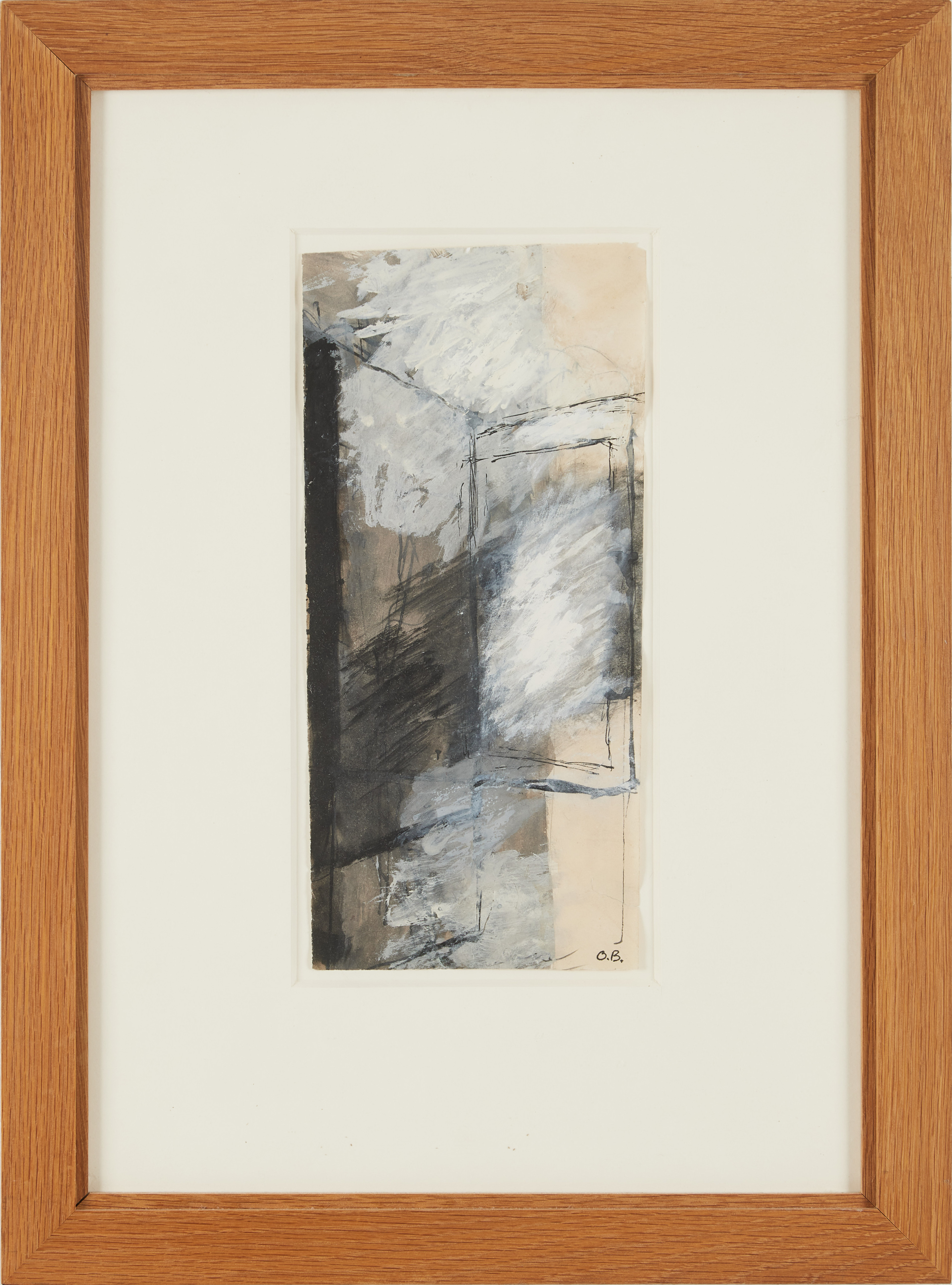 OLLE BONNIÉR. Komposition, blandteknik på papper, monogramsignerad.