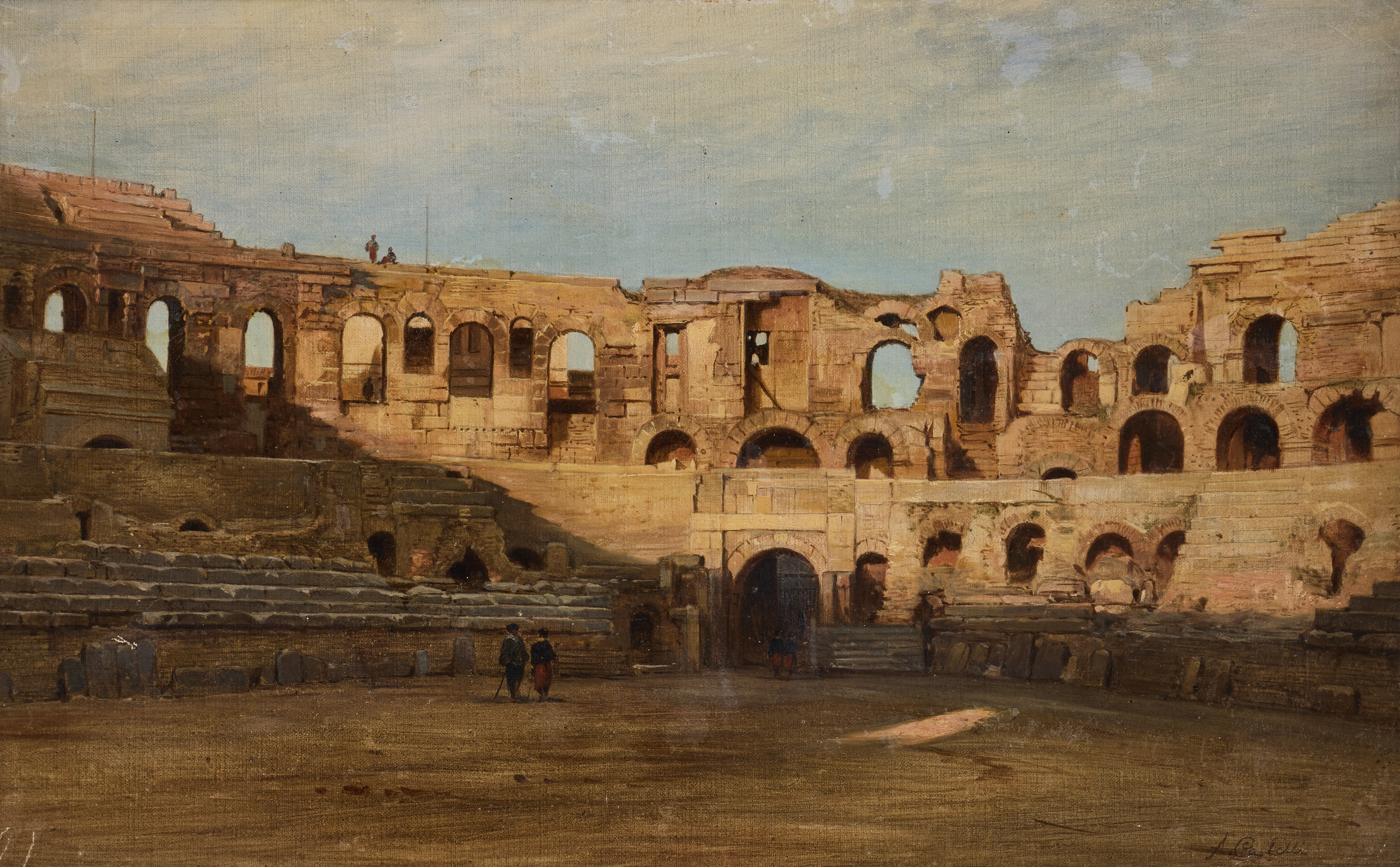 ALESSANDRO CASTELLI (ROM 1809–1902). Colosseum interiör, motiv från Rom.