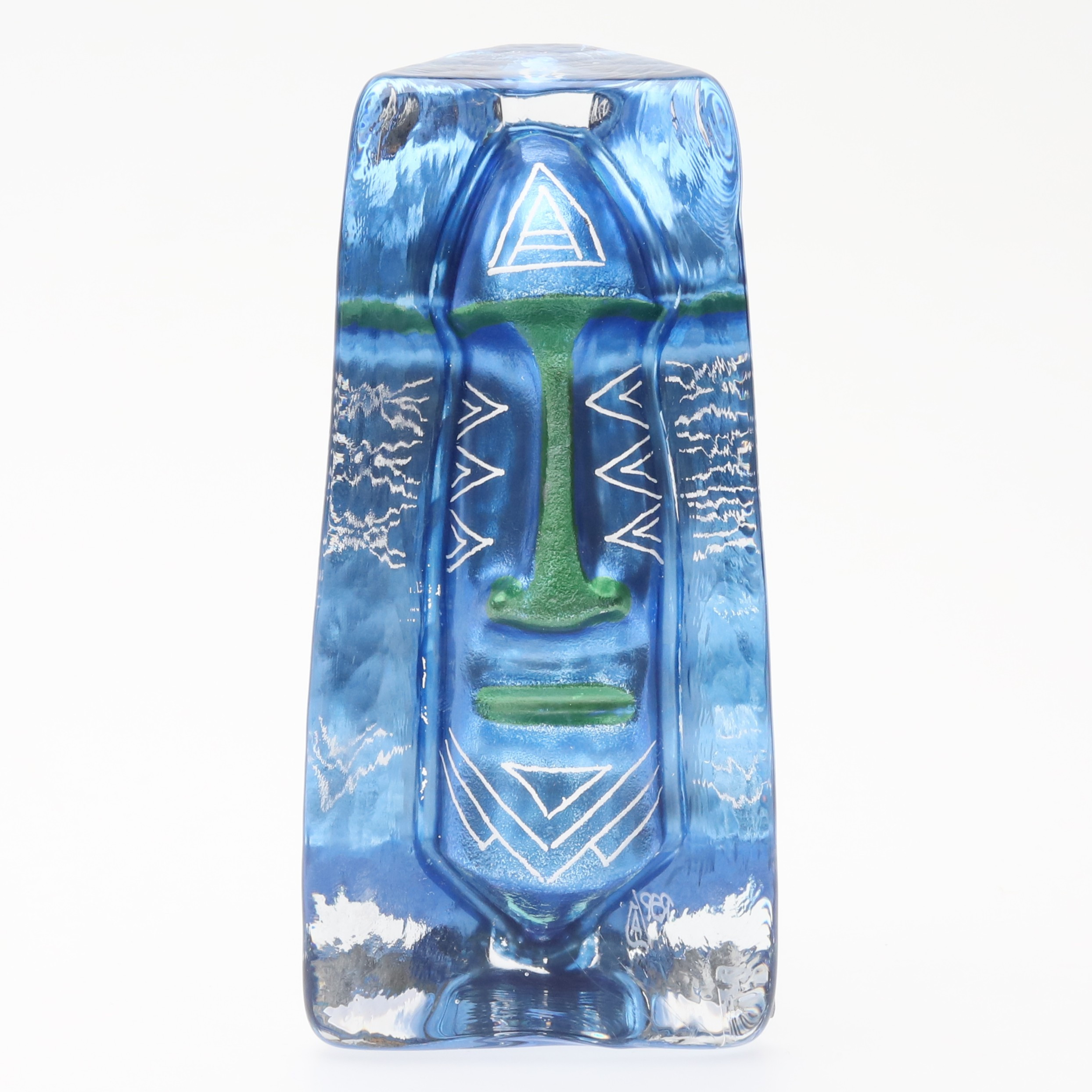 RENATE STOCK PAULSSON. SKULPTUR. Glas blågrön dekor, Sea Glasbruk, signerad.