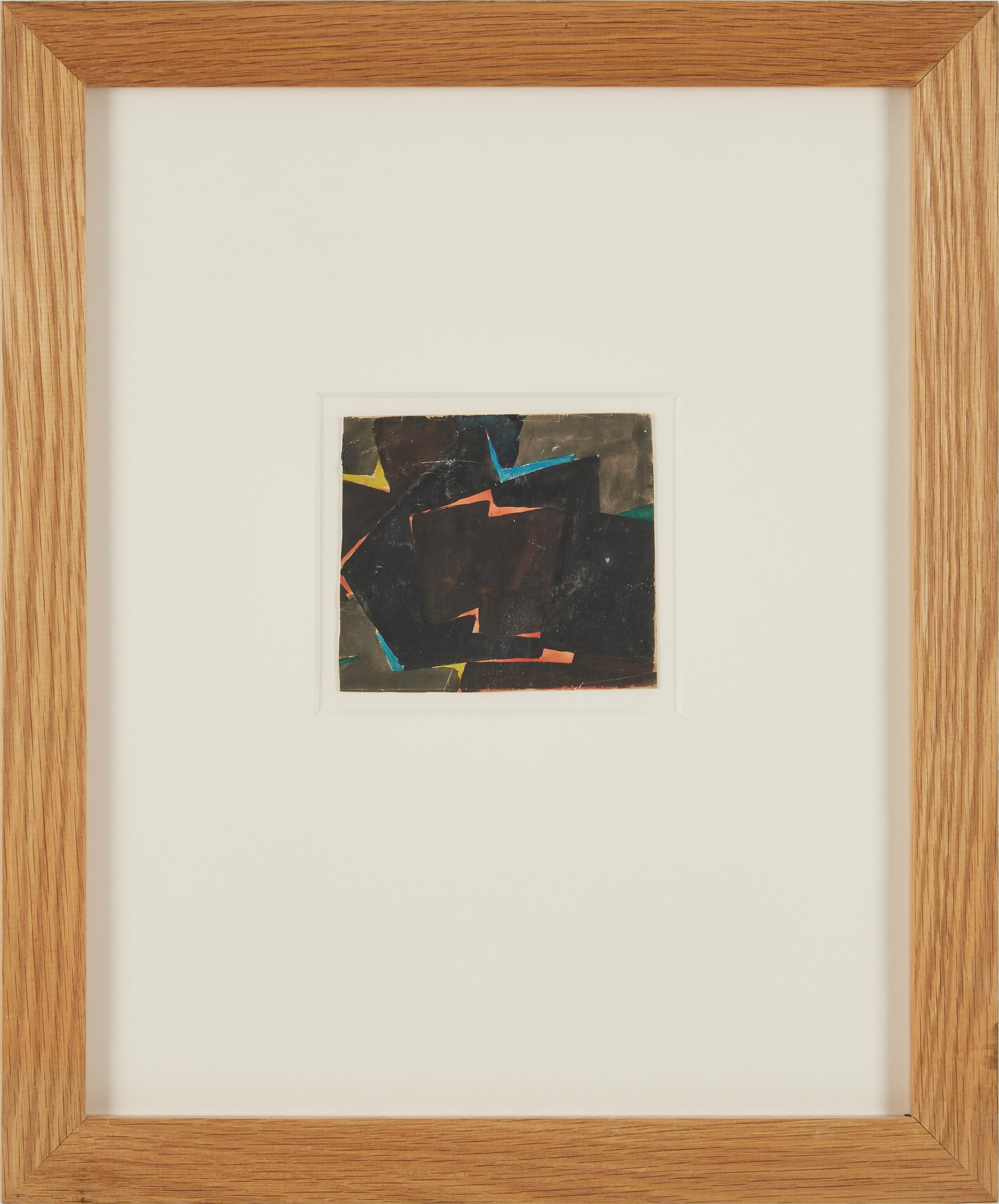 OLLE BONNIÉR. Komposition i svart, blått, rött och gult, akvarell på papper, signerad.