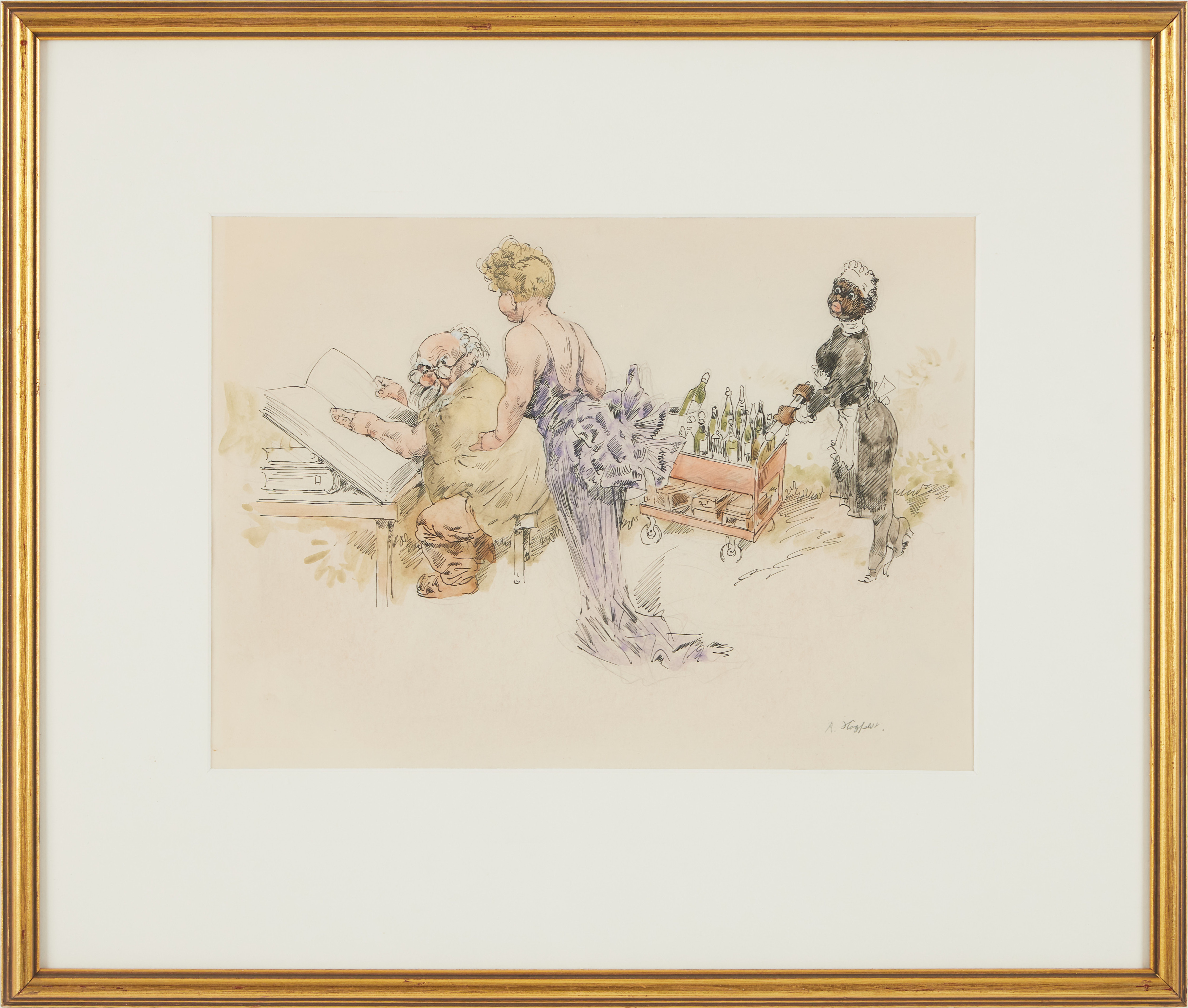 ROBERT HÖGFELDT. Stör inte när jag läser, blandteknik på papper, signerad.