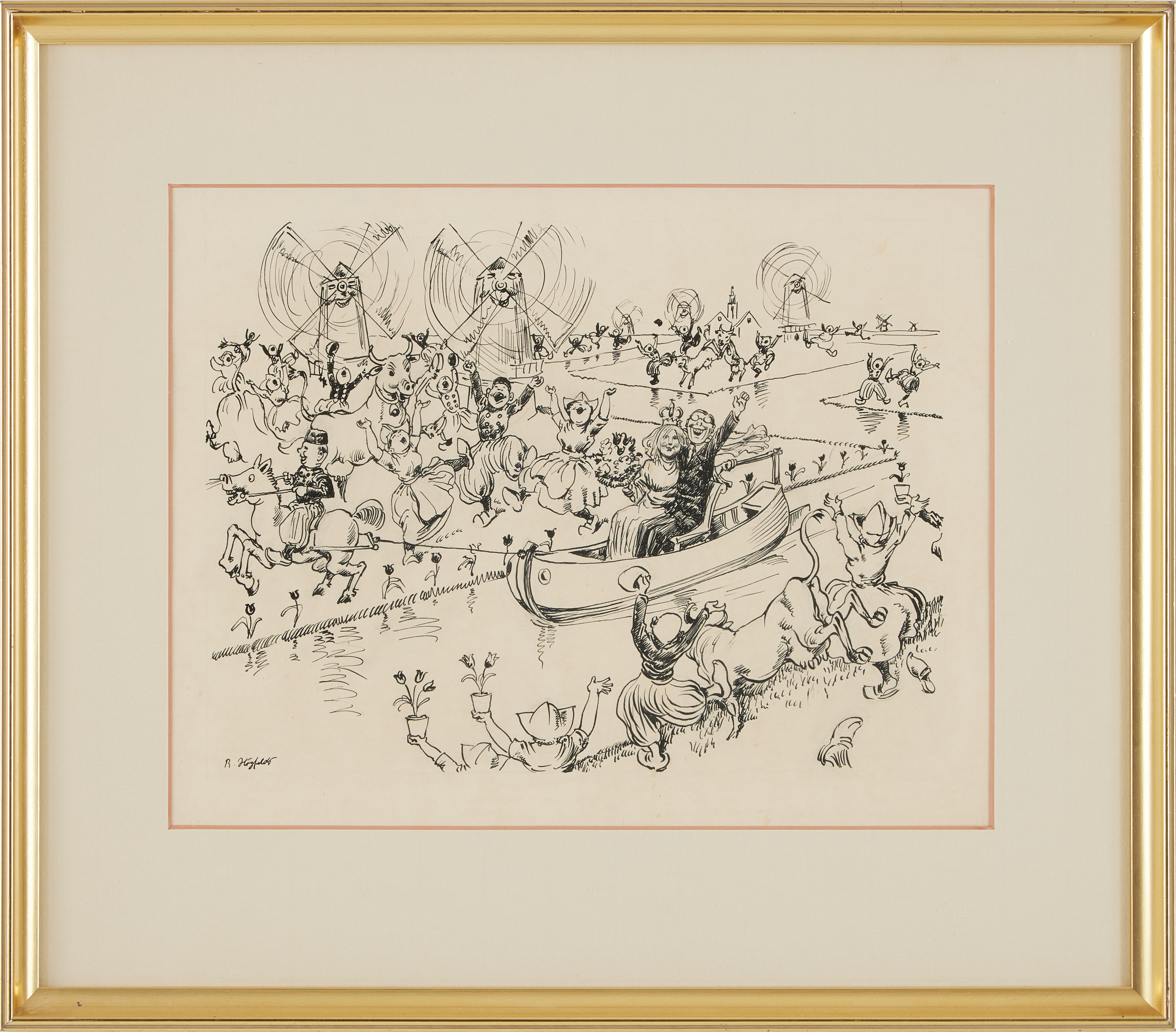 ROBERT HÖGFELDT. Bröllop, tusch på papper, signerad.