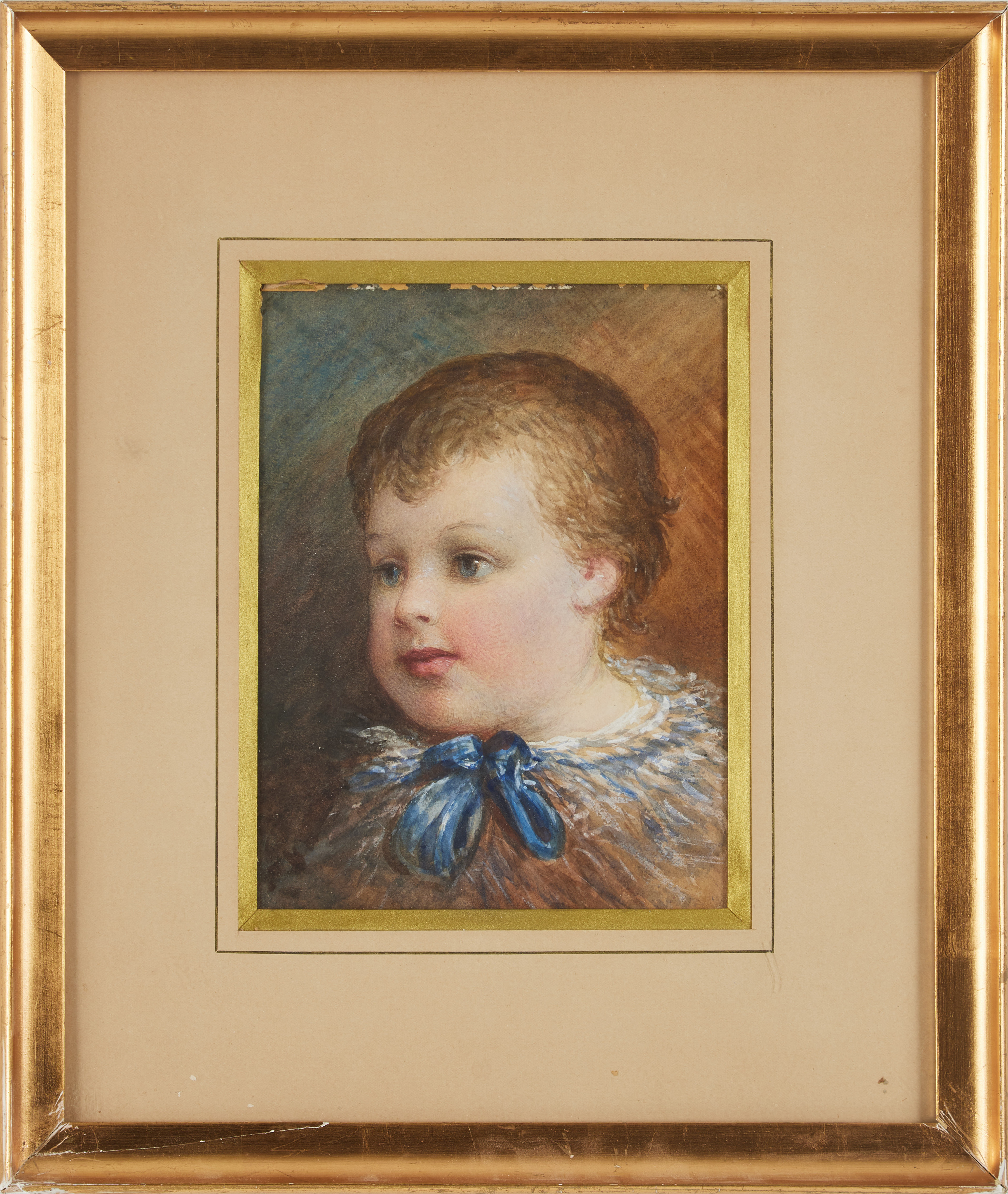 EGRON LUNDGREN. TILLSKRIVEN. Porträtt av pojke, blandteknik på papper.