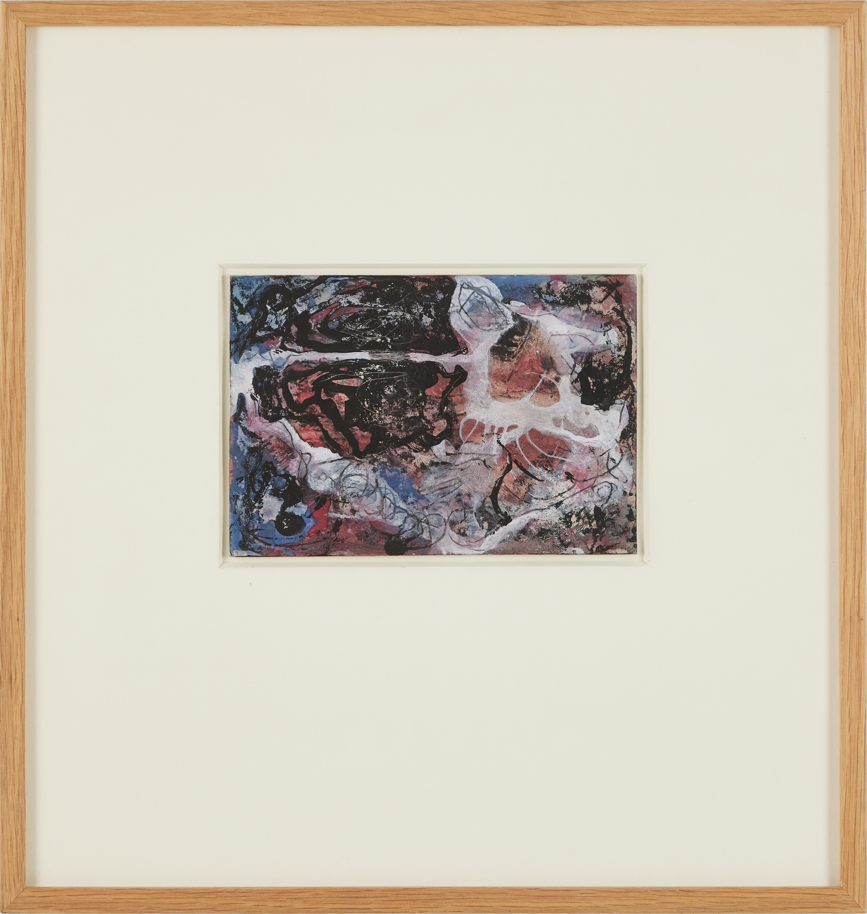 CO HULTÉN. Komposition i rött, svart och blått, blandteknik på papper, signerad, troligen ca 1946.