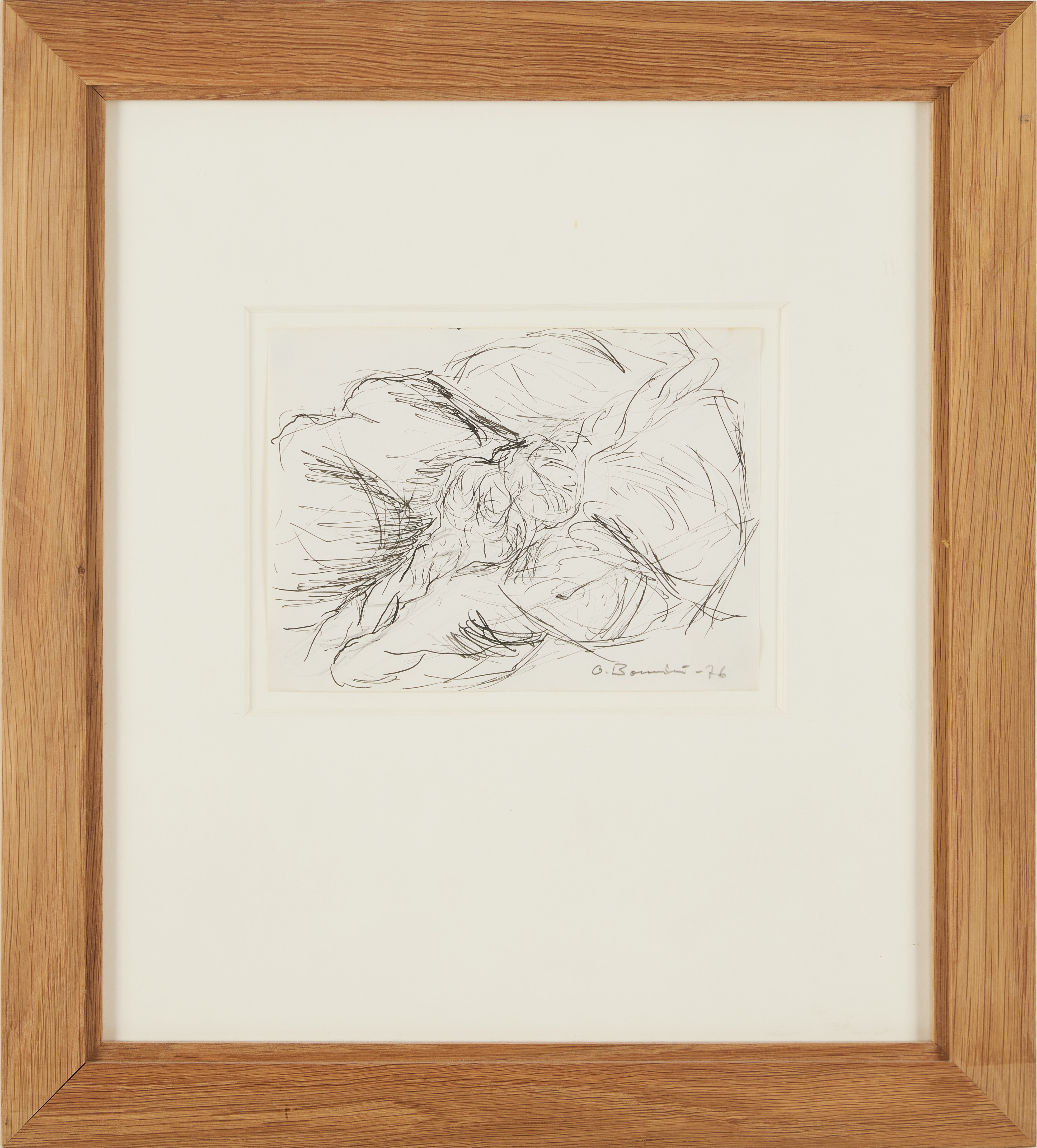 OLLE BONNIÉR. "Den sovande kvinnan", blandteknik på papper, signerad och daterad 1976.