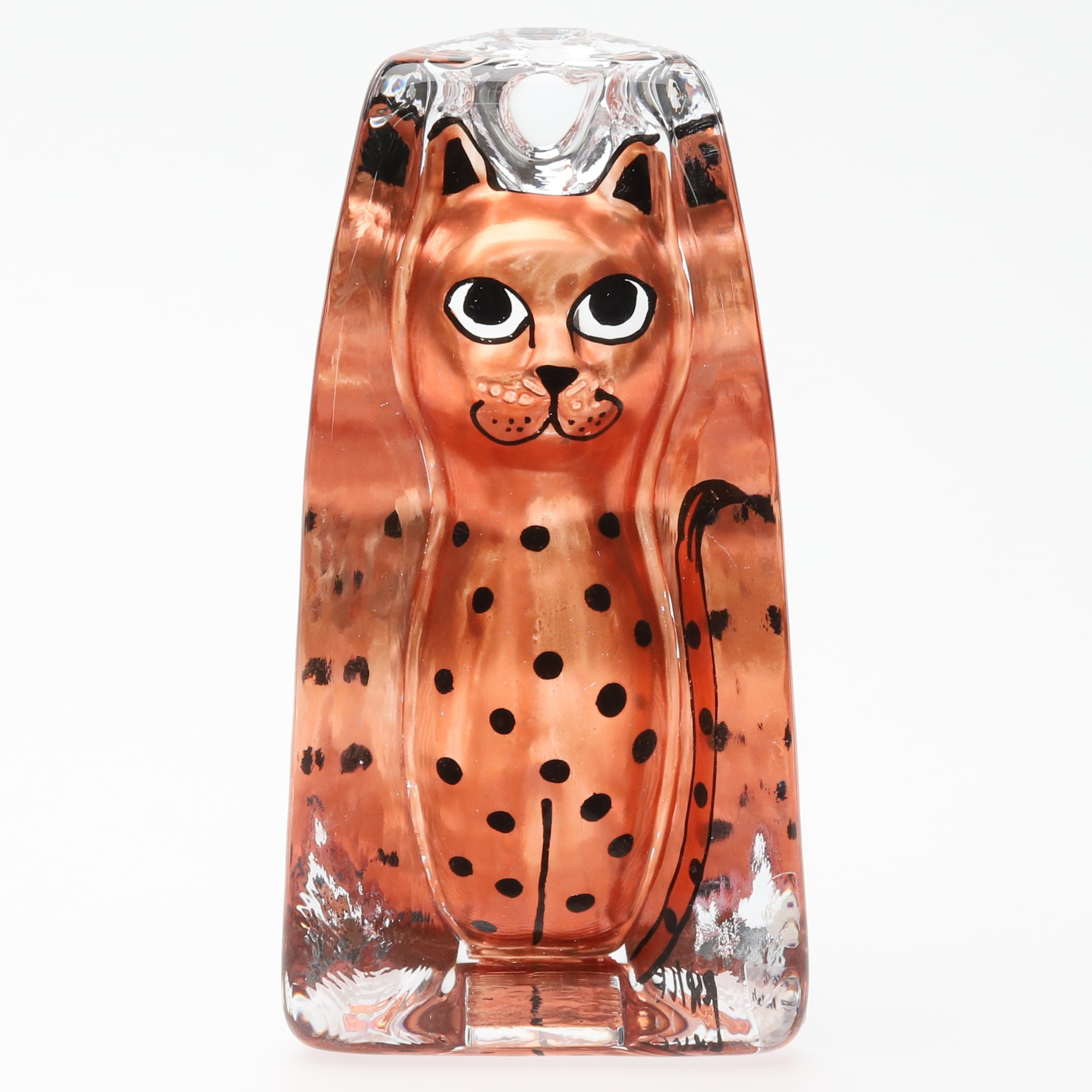 RENATE STOCK PAULSSON. SKULPTUR. Glas orangesvart dekor, etikett-märkt Sea Glasbruk, signerad.