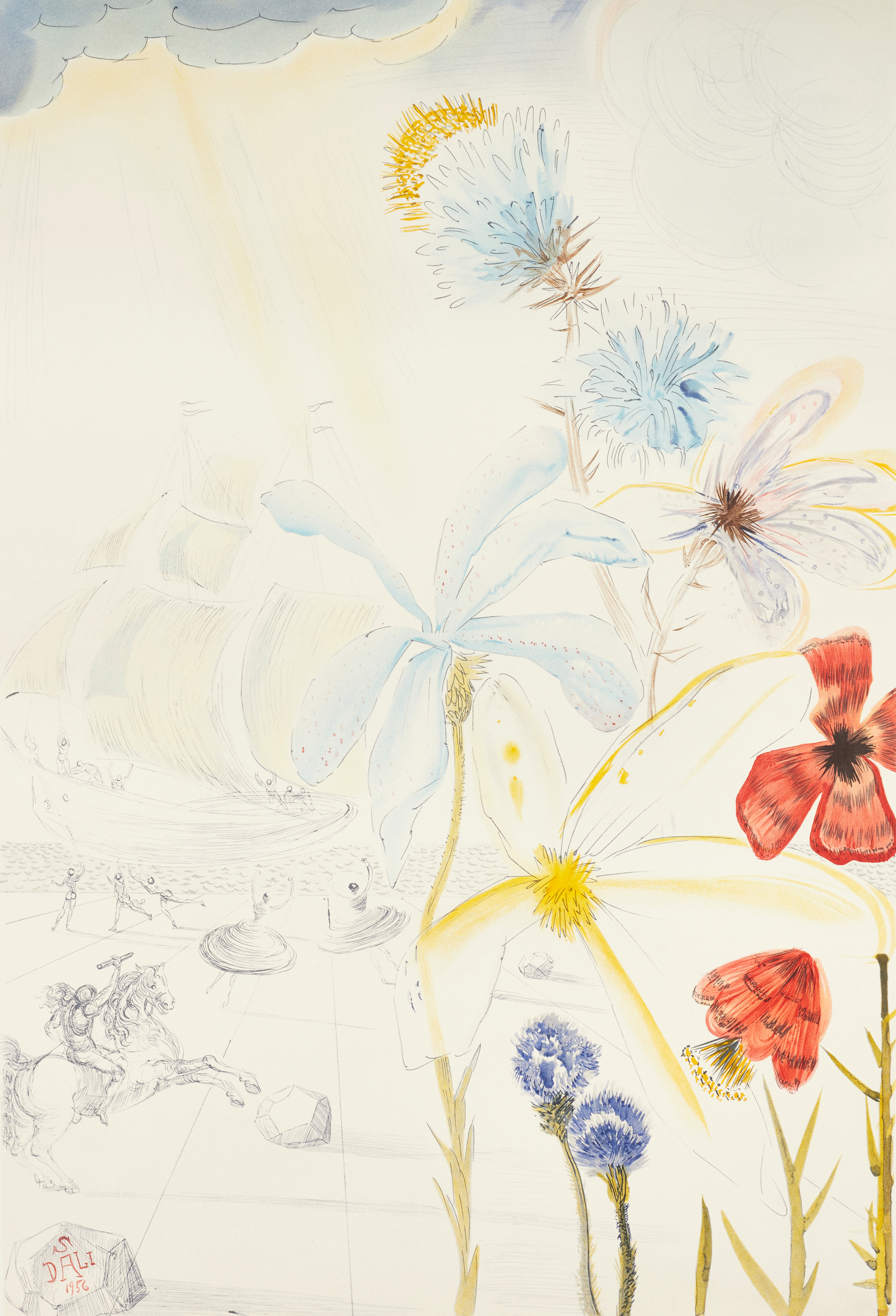 SALVADOR DALI, efter, "Ship and flowers", Spadem, 1986, numrerad 1043/2500, reproduktion litografi.