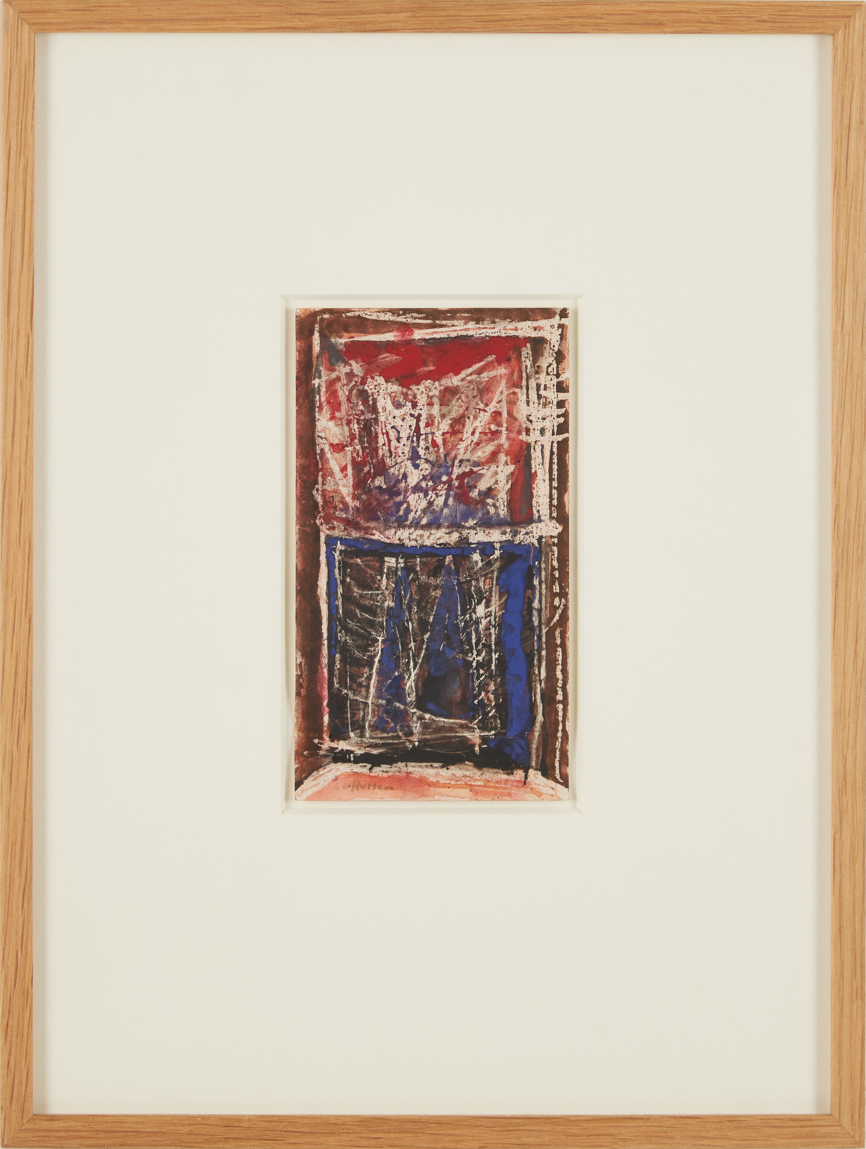 CO HULTÉN. Komposition i rött och blått, blandteknik på papper, signerad.