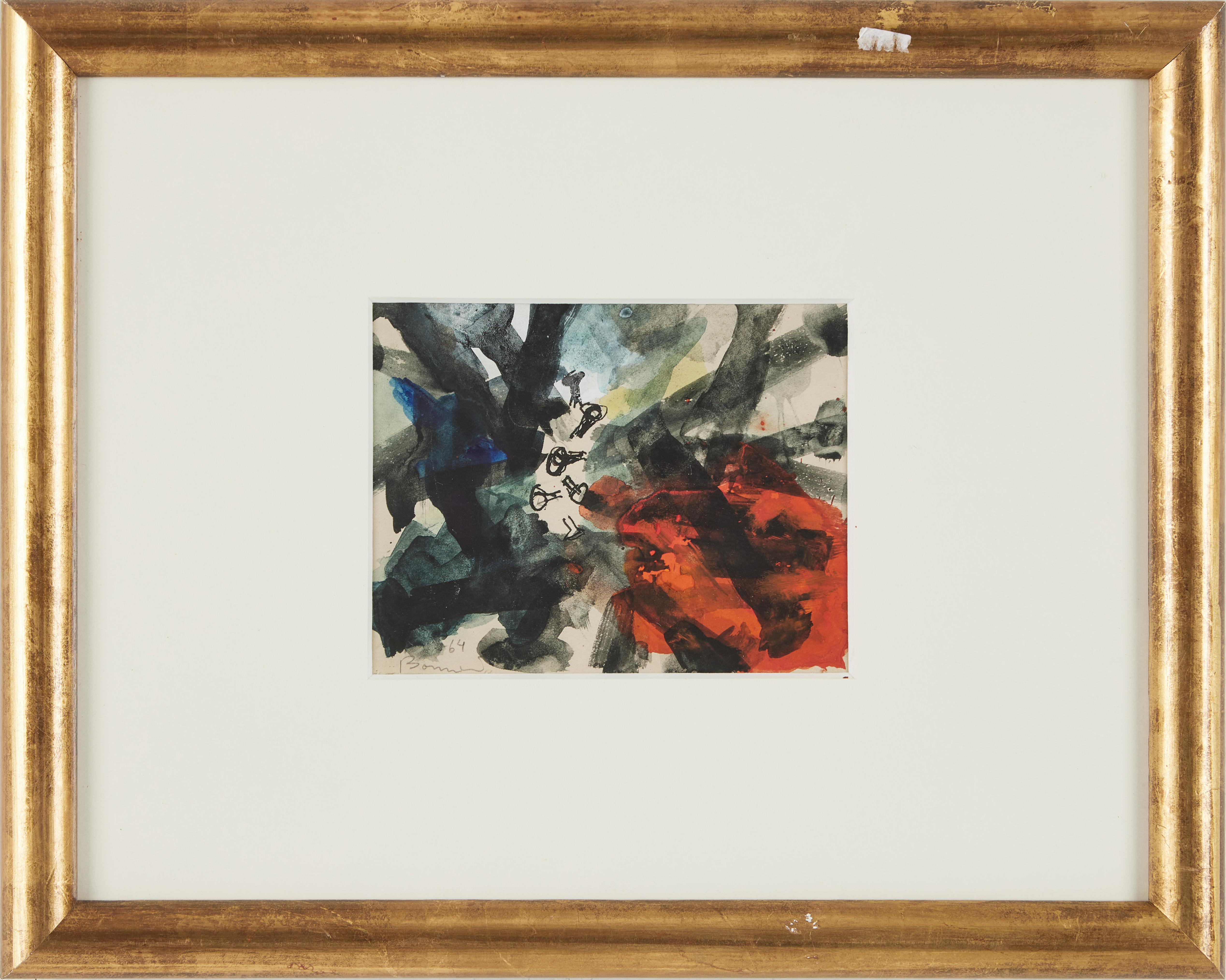 OLLE BONNIÉR. "Spikmembran, Ariadnes vägg - Minos Palats", blandteknik på papper, signerad och daterad 1964.