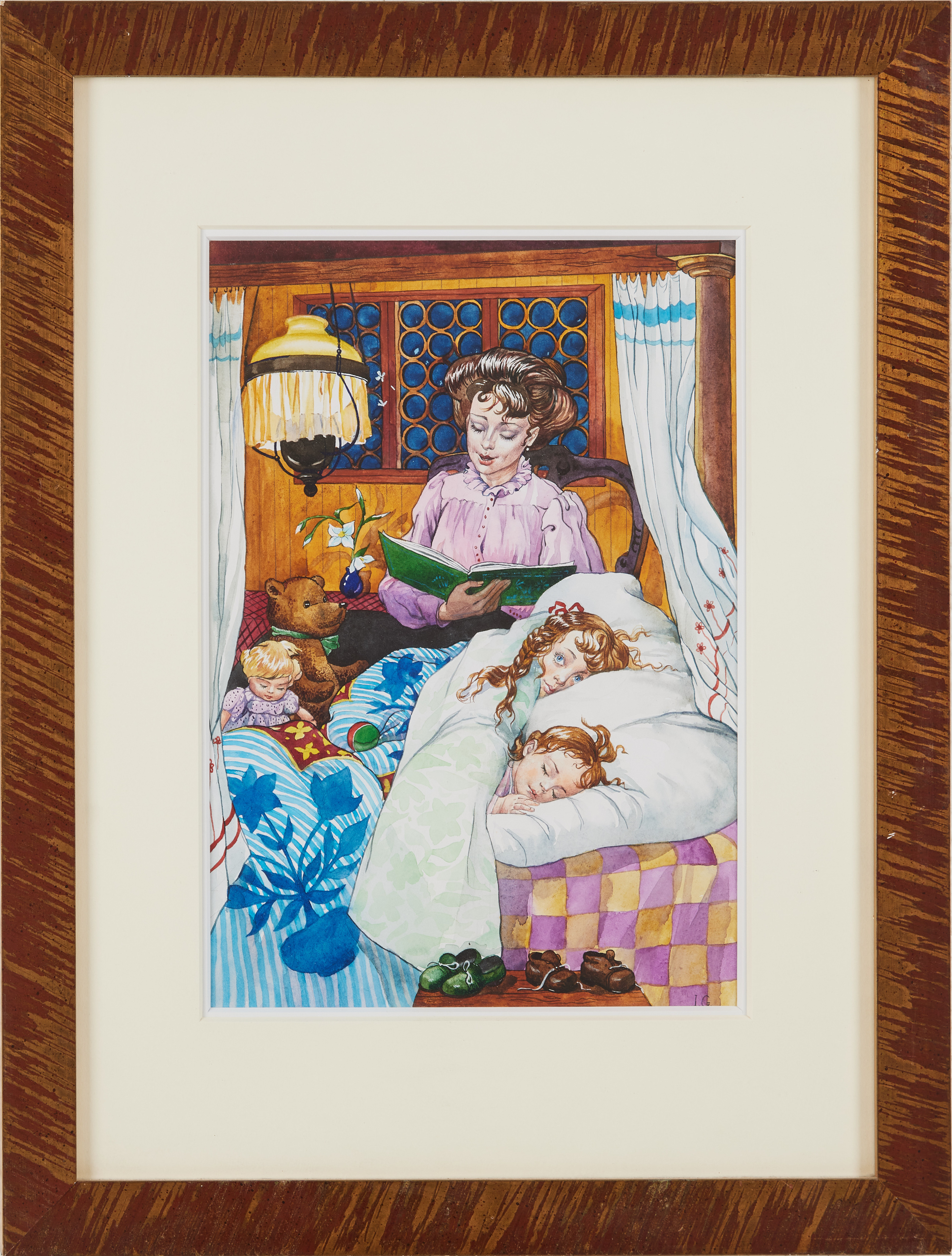 OIDENTIFIERAD KONSTNÄR. Godnattsaga, akvarell på papper, monogramsignerad I.G.