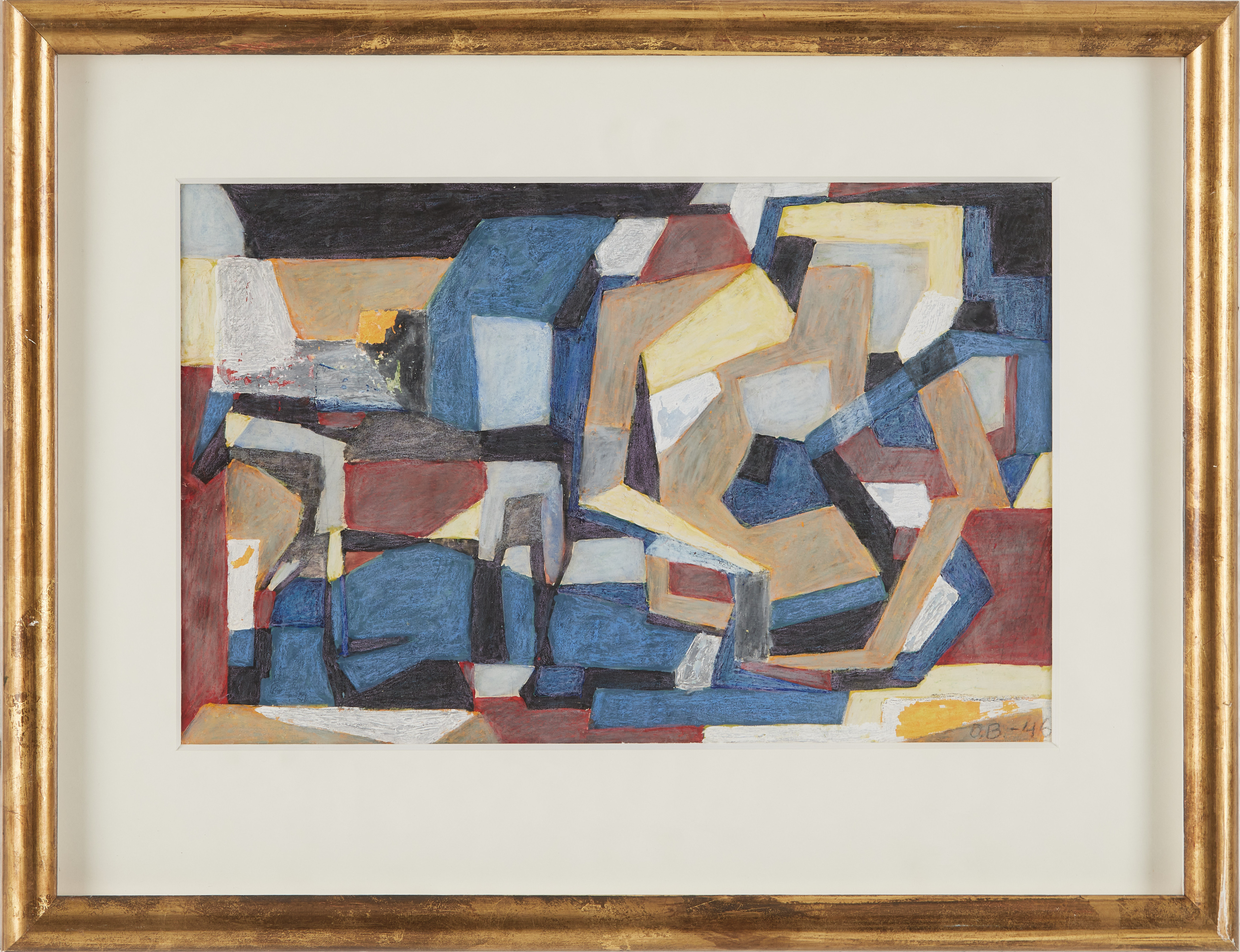 OLLE BONNIÉR. Kubistisk komposition, akvarell på papper, signerad och daterad 1946.