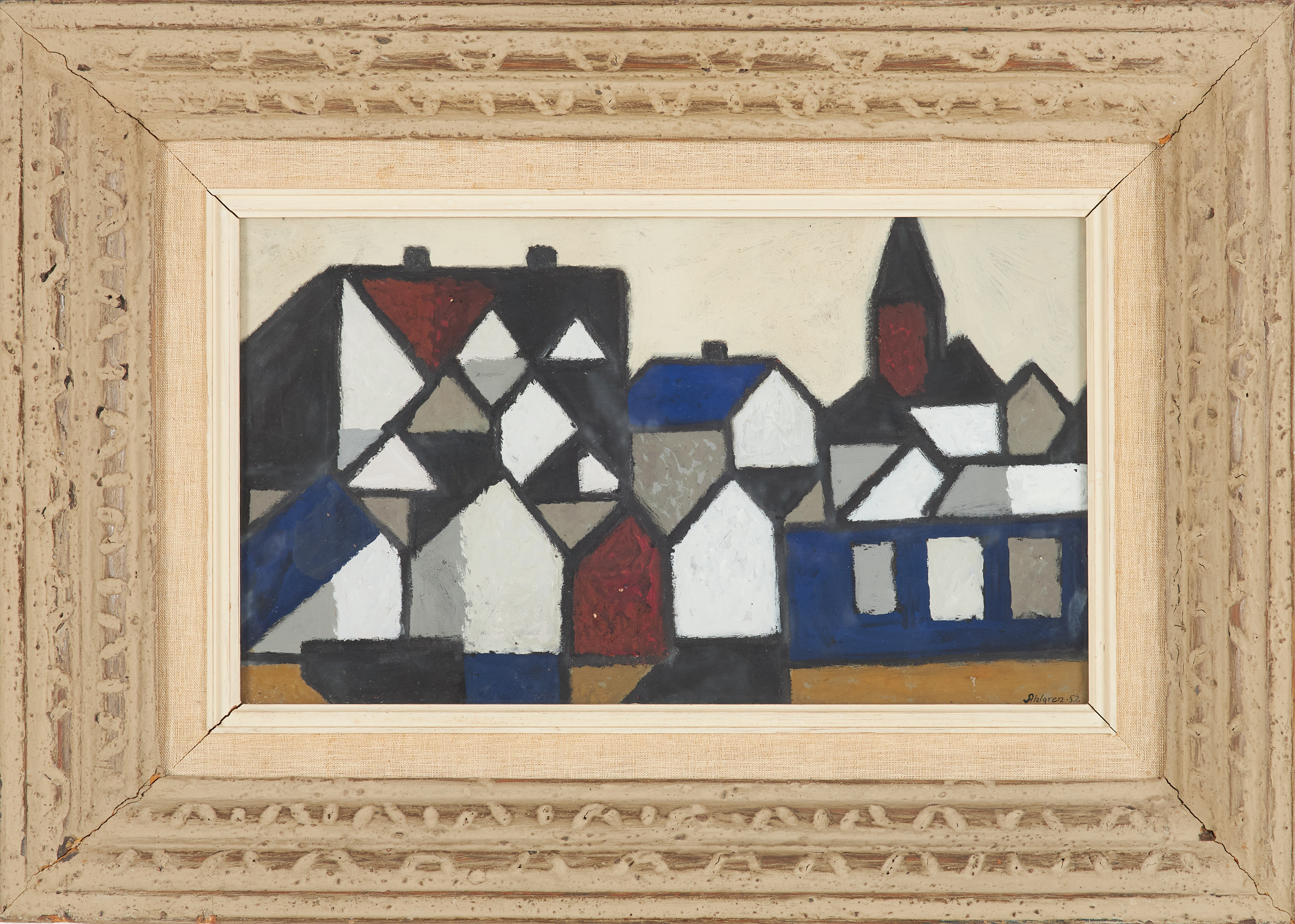 SVEN AHLGREN (1922-1997). Husfasader, gouache på pannå, signerad, daterad -52.