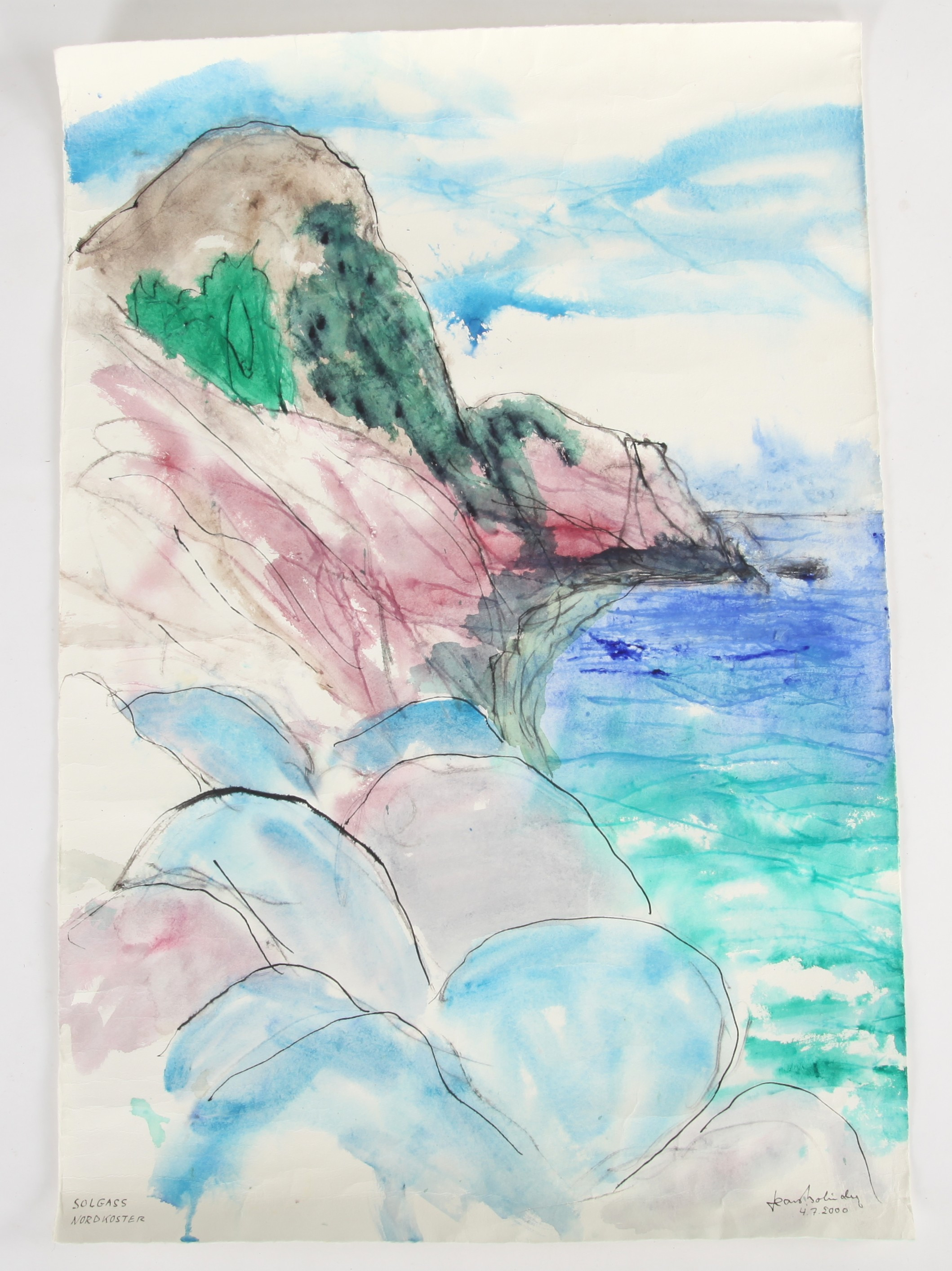 JEAN BOLINDER. 1935-2020, Akvarell "Solgass Nordkoster", signerad, 2000.