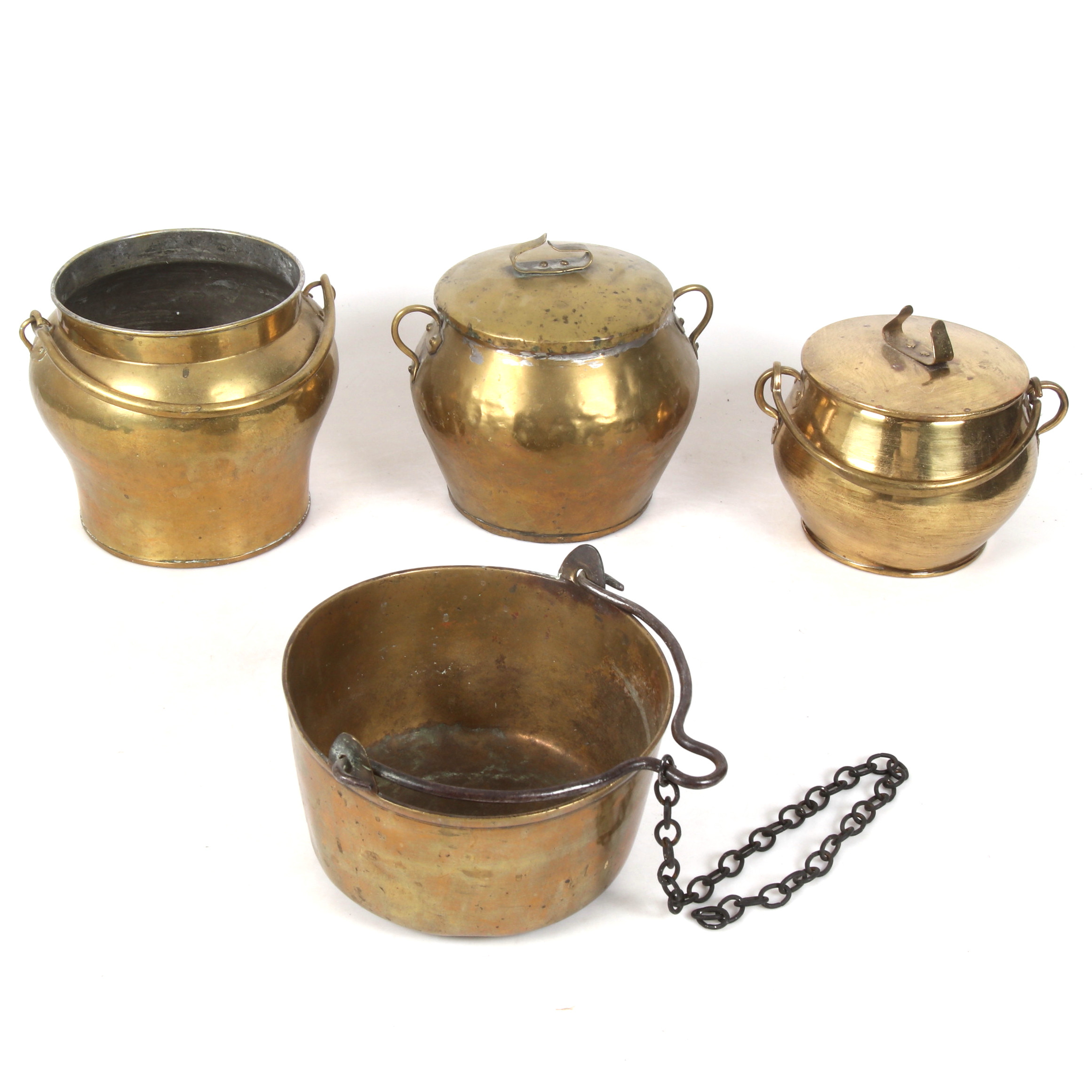 BULLKRUKOR, 3 st, KITTEL, mässing, 18/1900-tal.