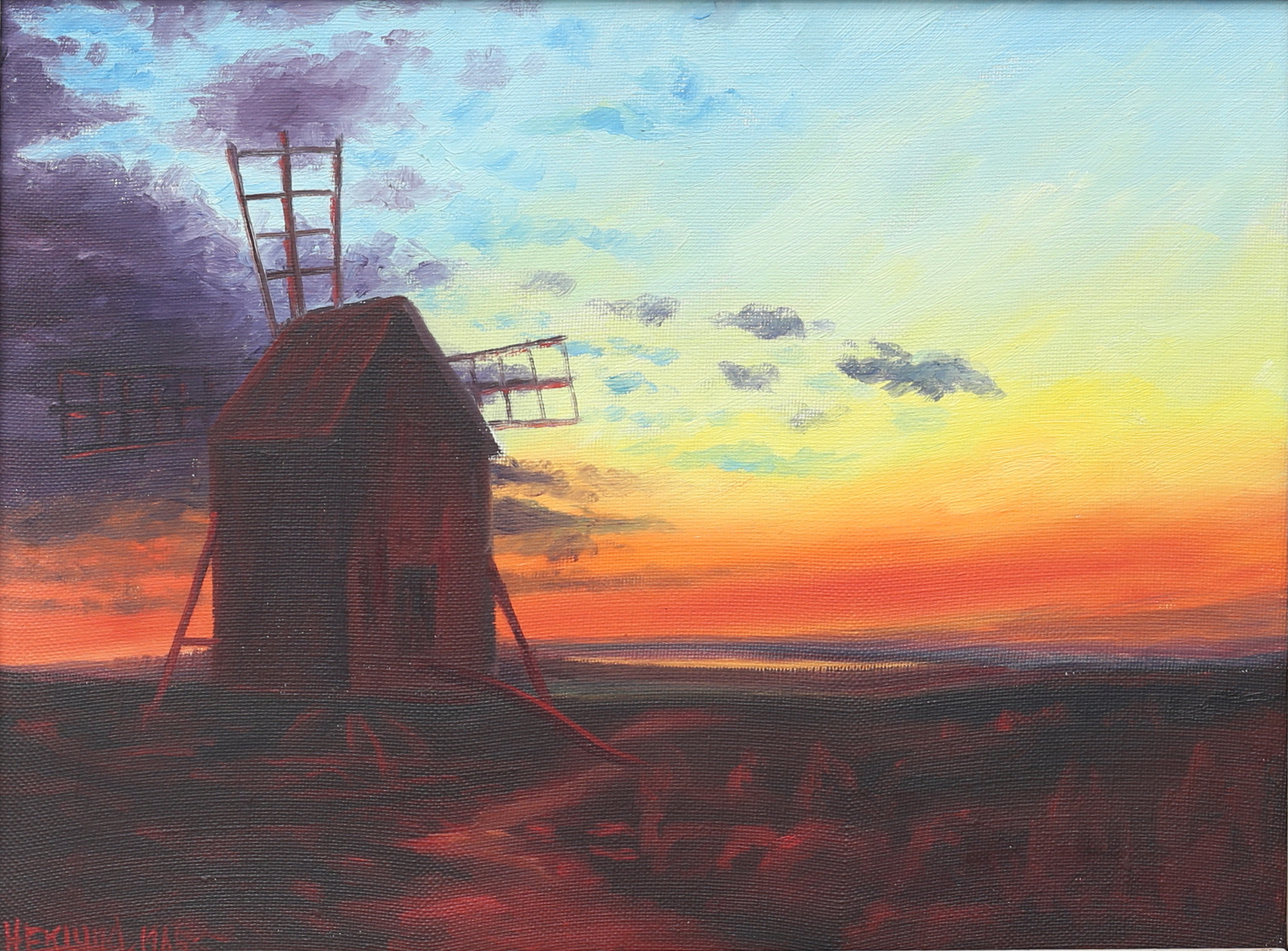 OIDENTIFIERAD KONSTNÄR. Ölandsmotiv med väderkvarn. Olja på duk, signerad H. Eklund, daterad 1965.