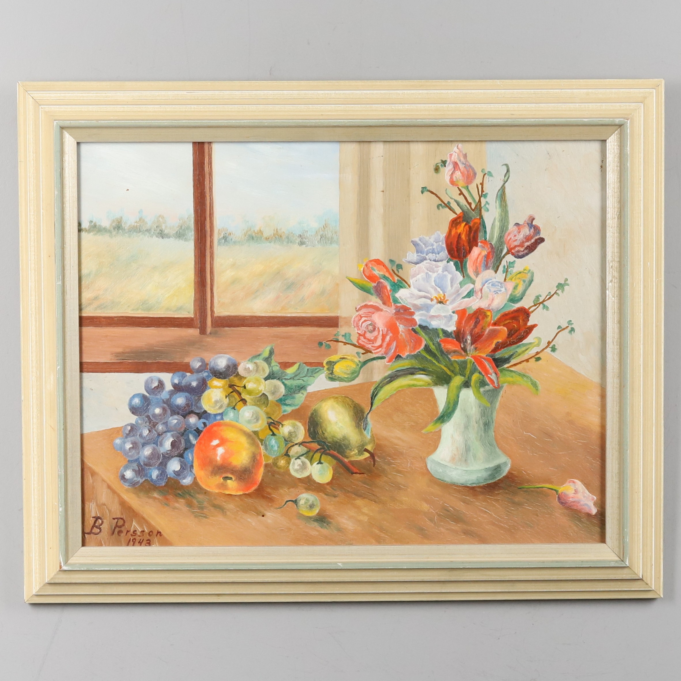 OIDENTIFIERAD KONSTNÄR. Olja på pannå, Stilleben, signerad och daterad 1943.