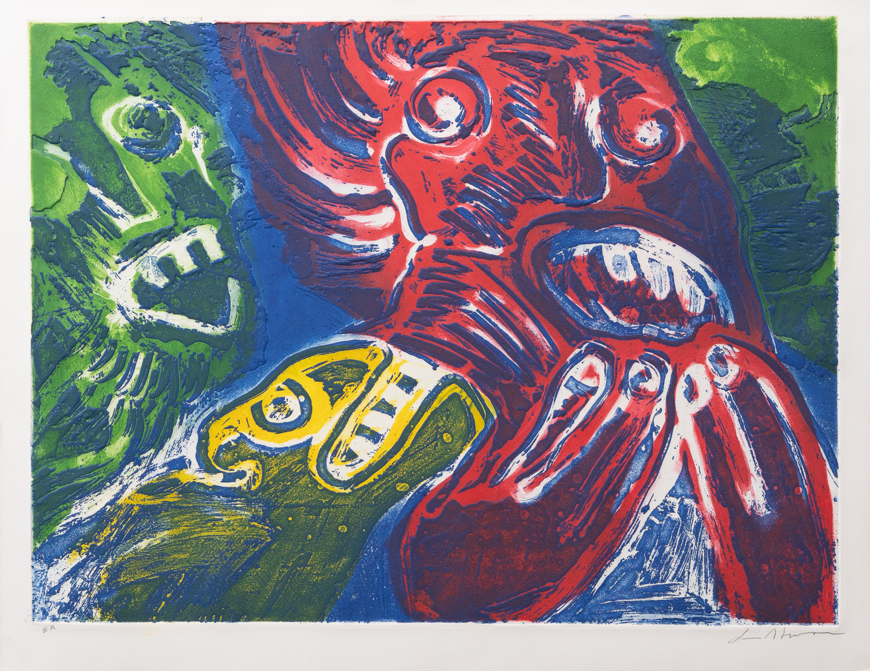 BENGT LINDSTRÖM. Två ansikten, carborundumtryck nr ea, signerad.