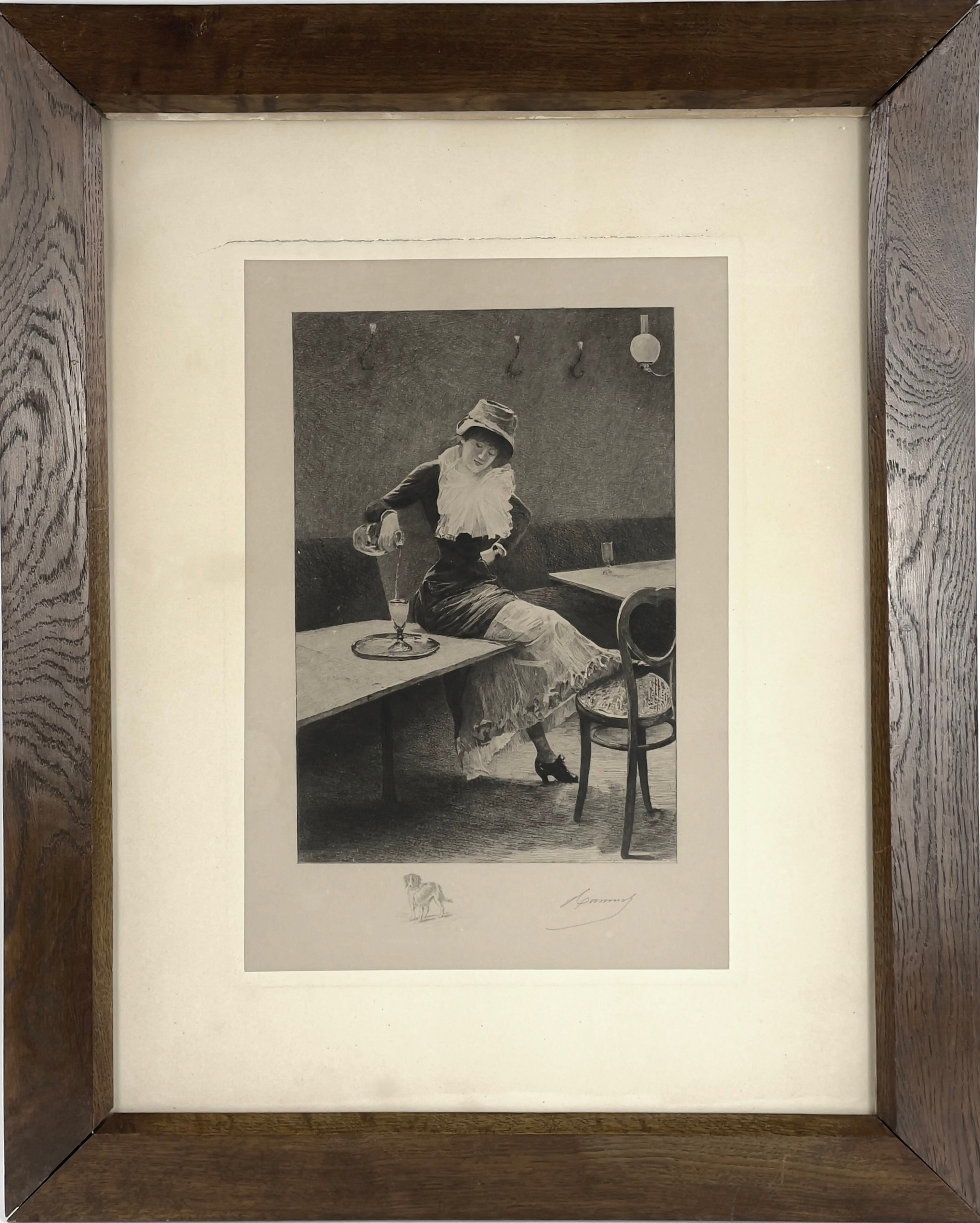 Grafiskt blad, efter originalmålning av Jean Béraud (1849–1935), "L'absinthe", otydligt signerad.