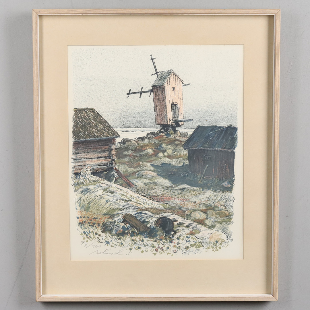 ROLAND SVENSSON. FÄRGLITOGRAFI, "Ödehemman Åland", No. 97/360, signerad.