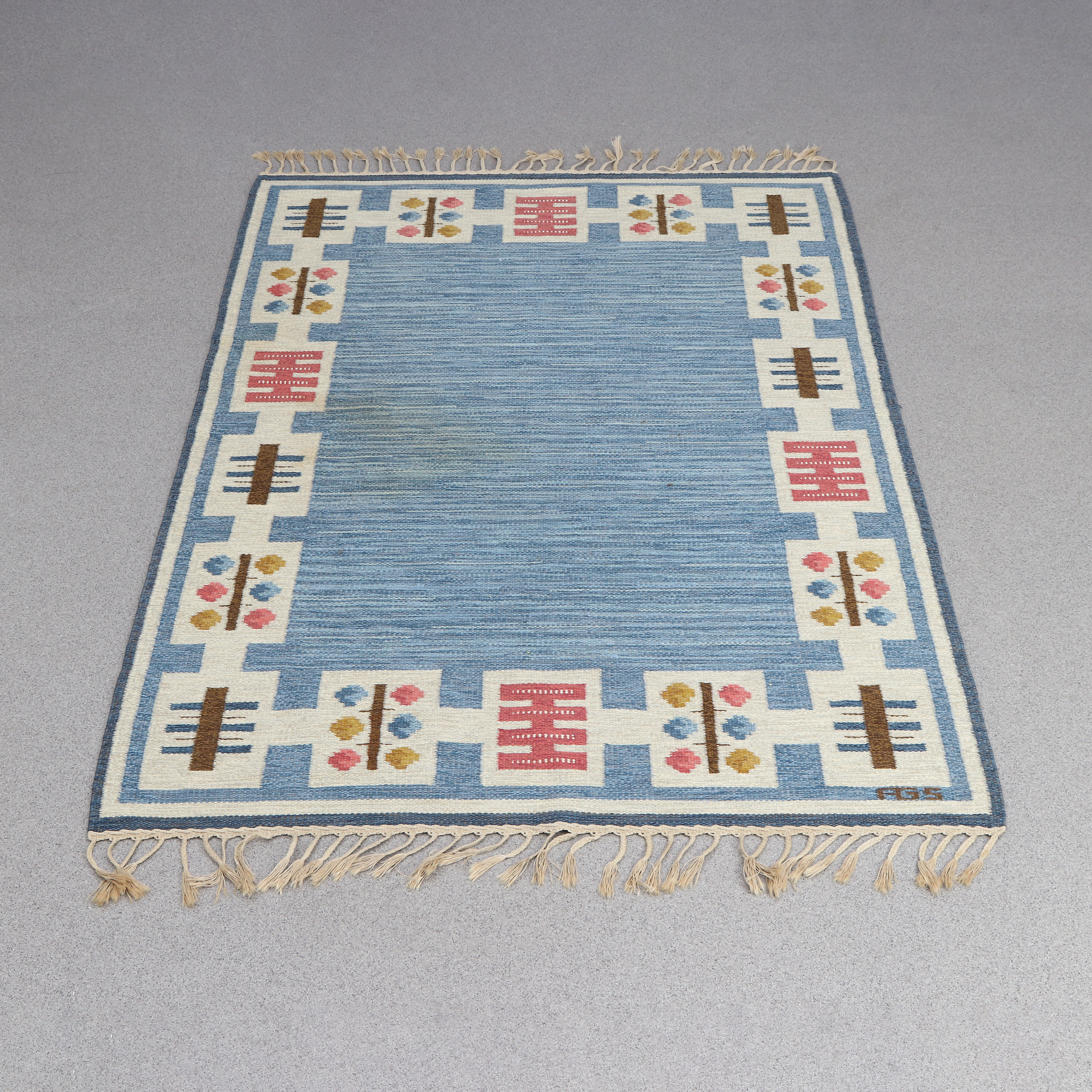 ANNA-GRETA SJÖQVIST. MATTA. Rölakan, ull på linvarp. Signerad AGS.