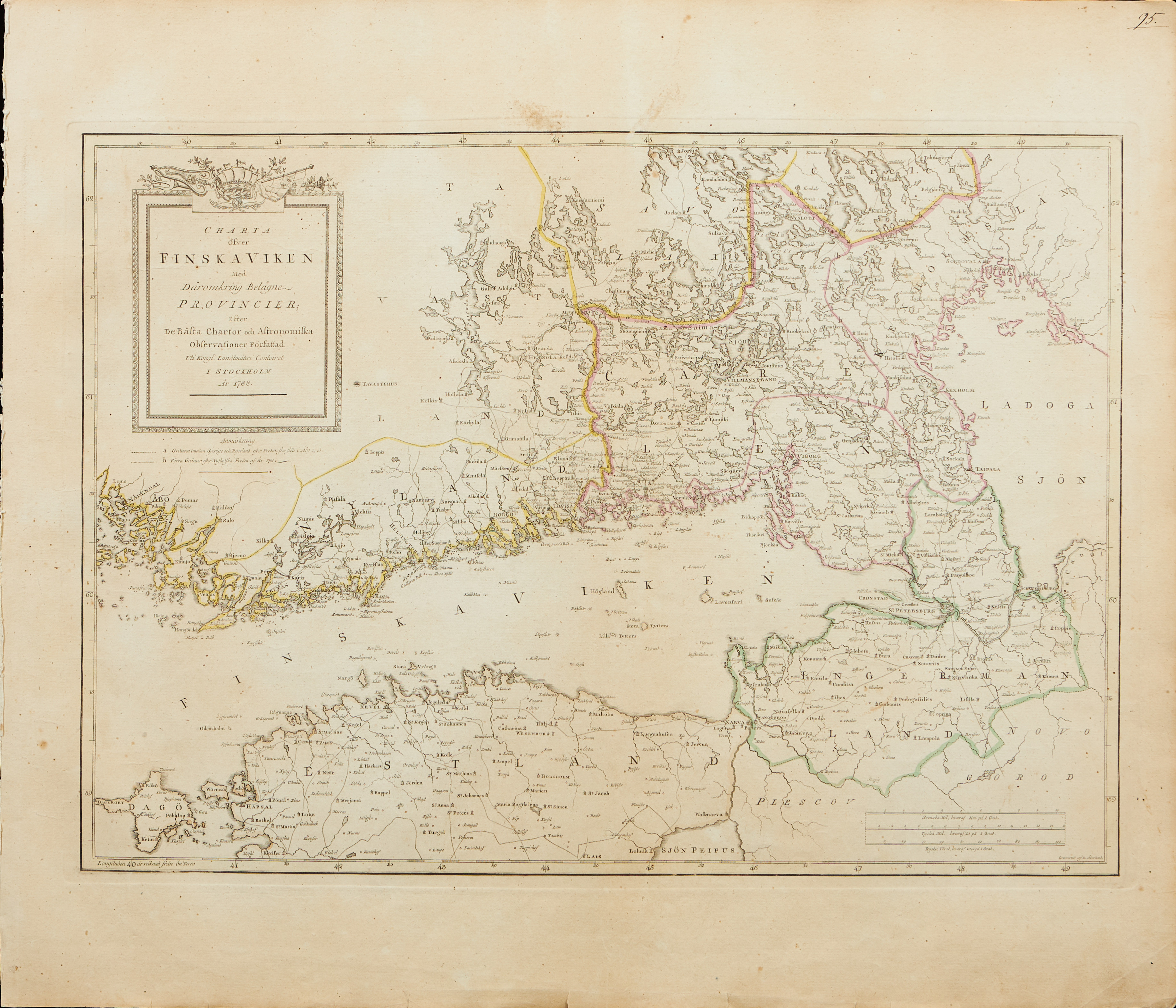 CHARTA ÖFVER FINSKA VIKEN, MED DÄROMKRING BELÄGNE PROVINCIER, 1788.