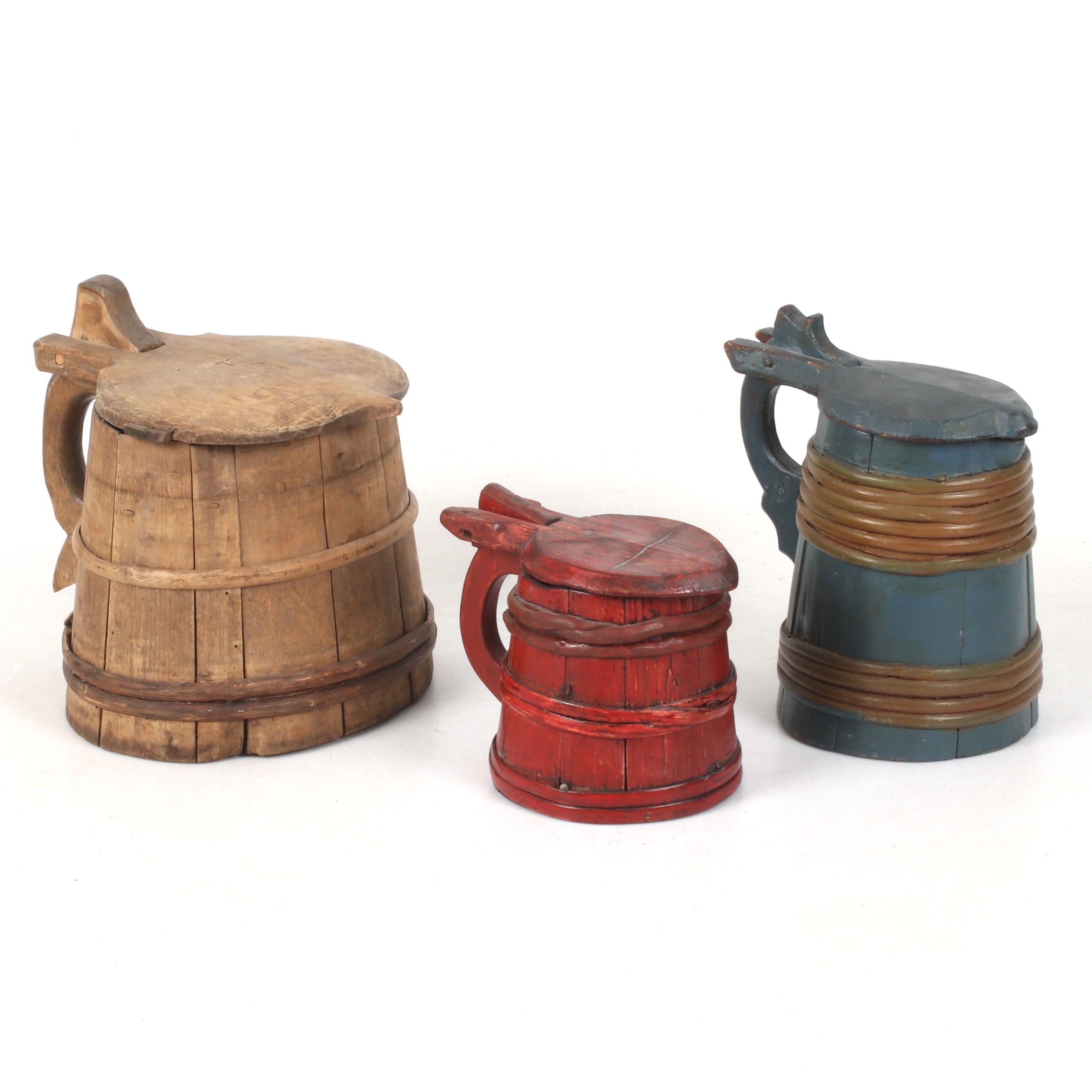 STÅNKOR, 3 st, laggteknik, allmoge, 1800-tal.