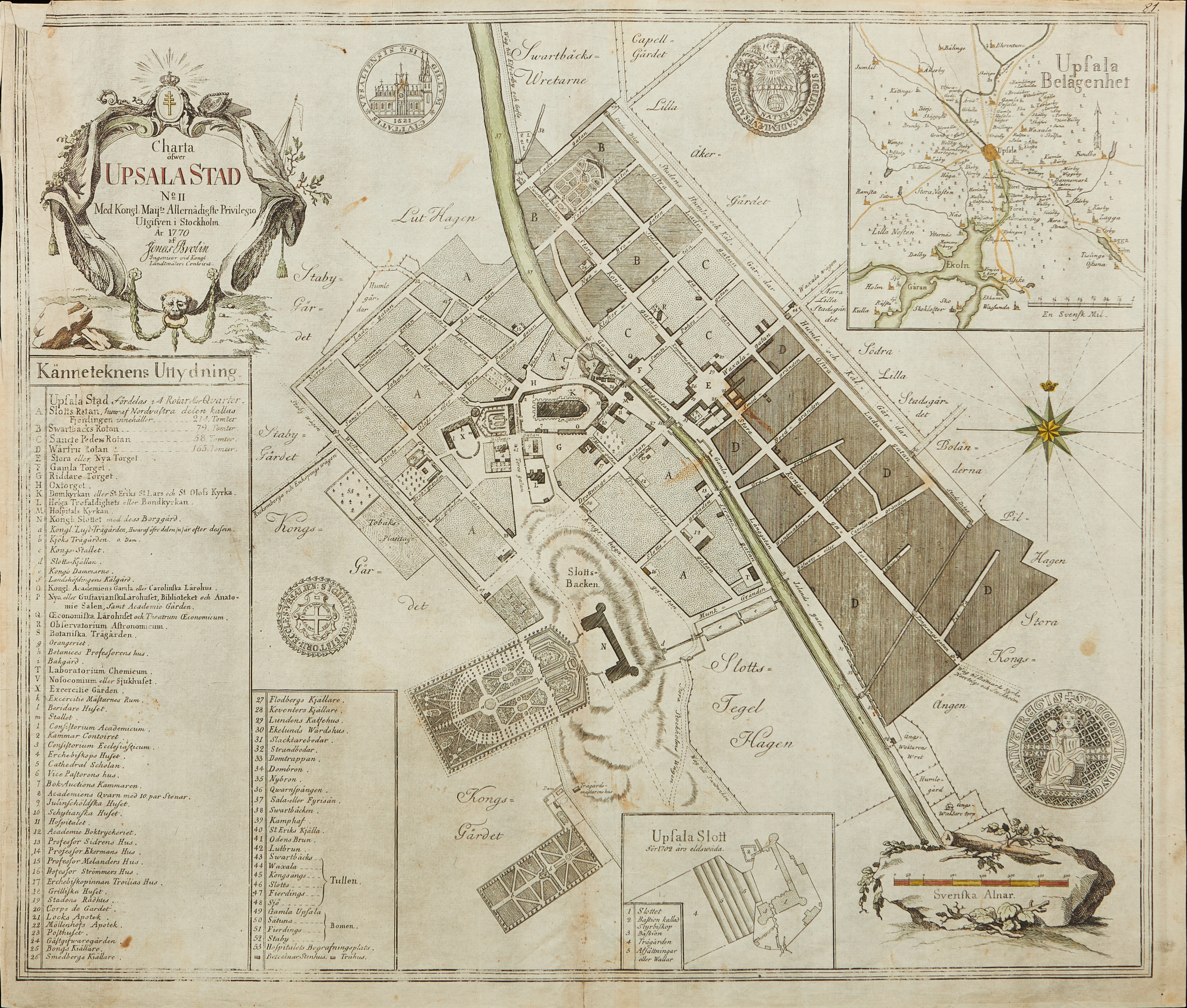 BROLIN, CHARTA ÖFWER UPSALA STAD, 1770.