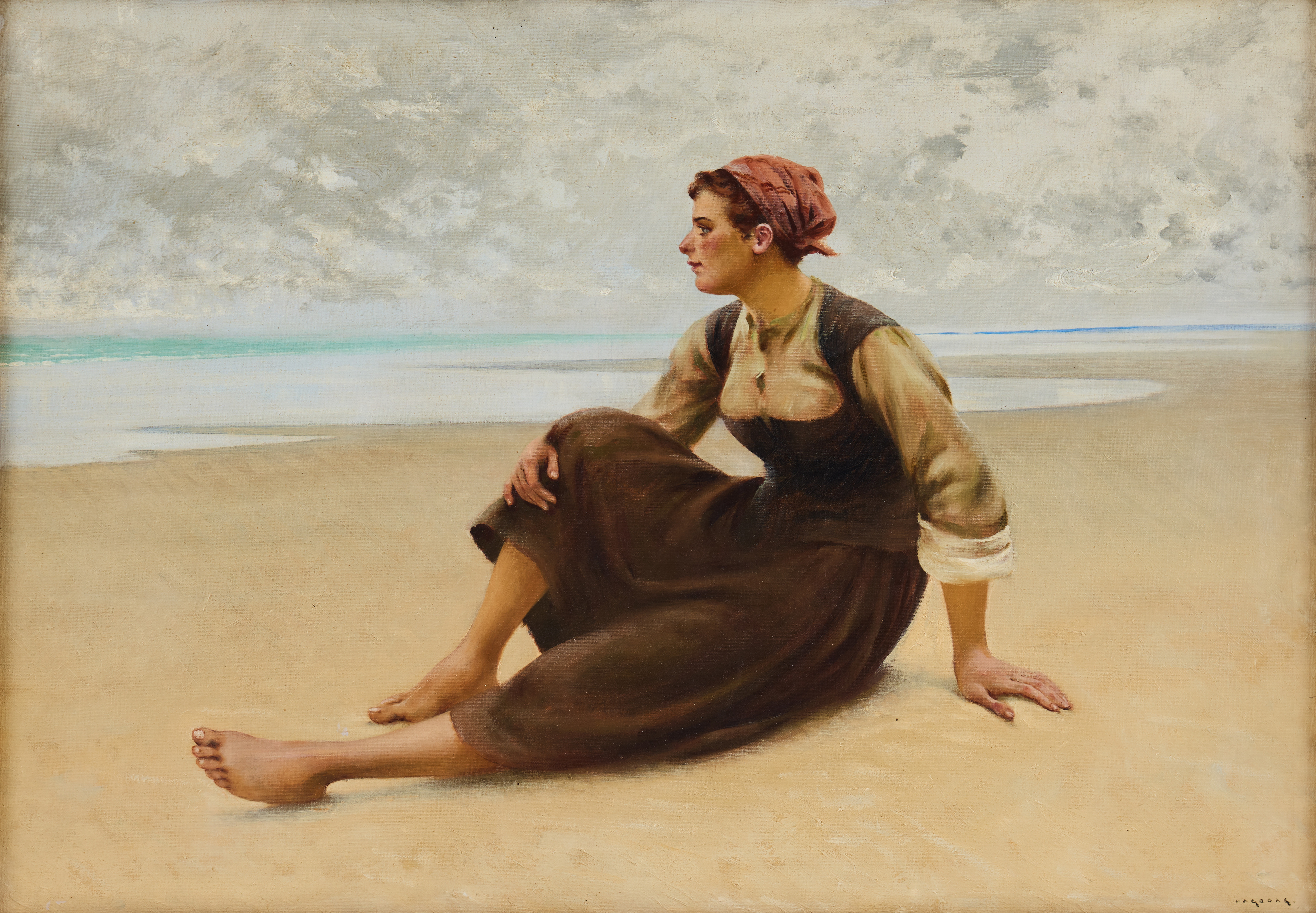 AUGUST HAGBORG. Ostronplockerska på stranden.