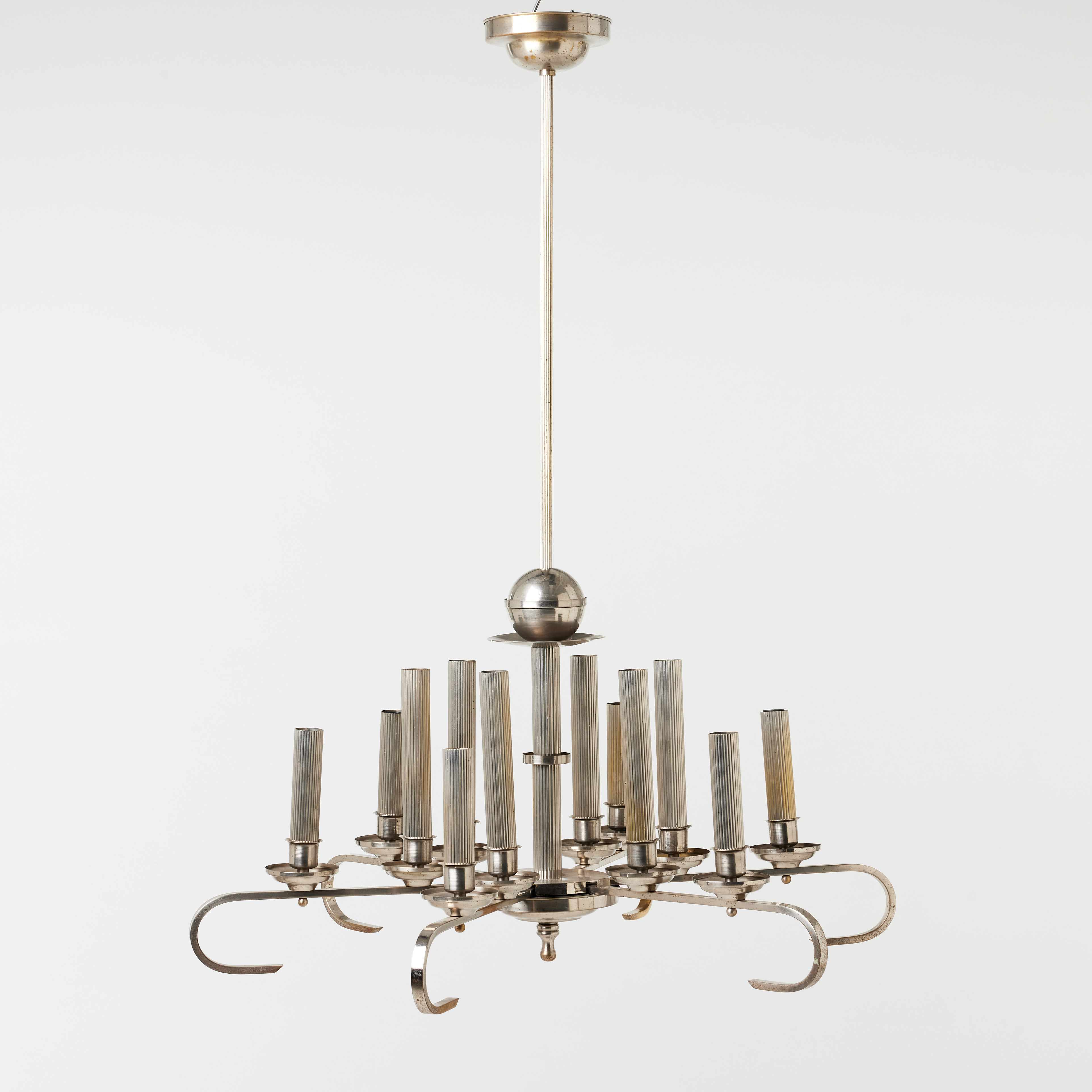 TAKKRONA, Art Deco, förnicklad mässing, 12 stycken ljuspunkter.