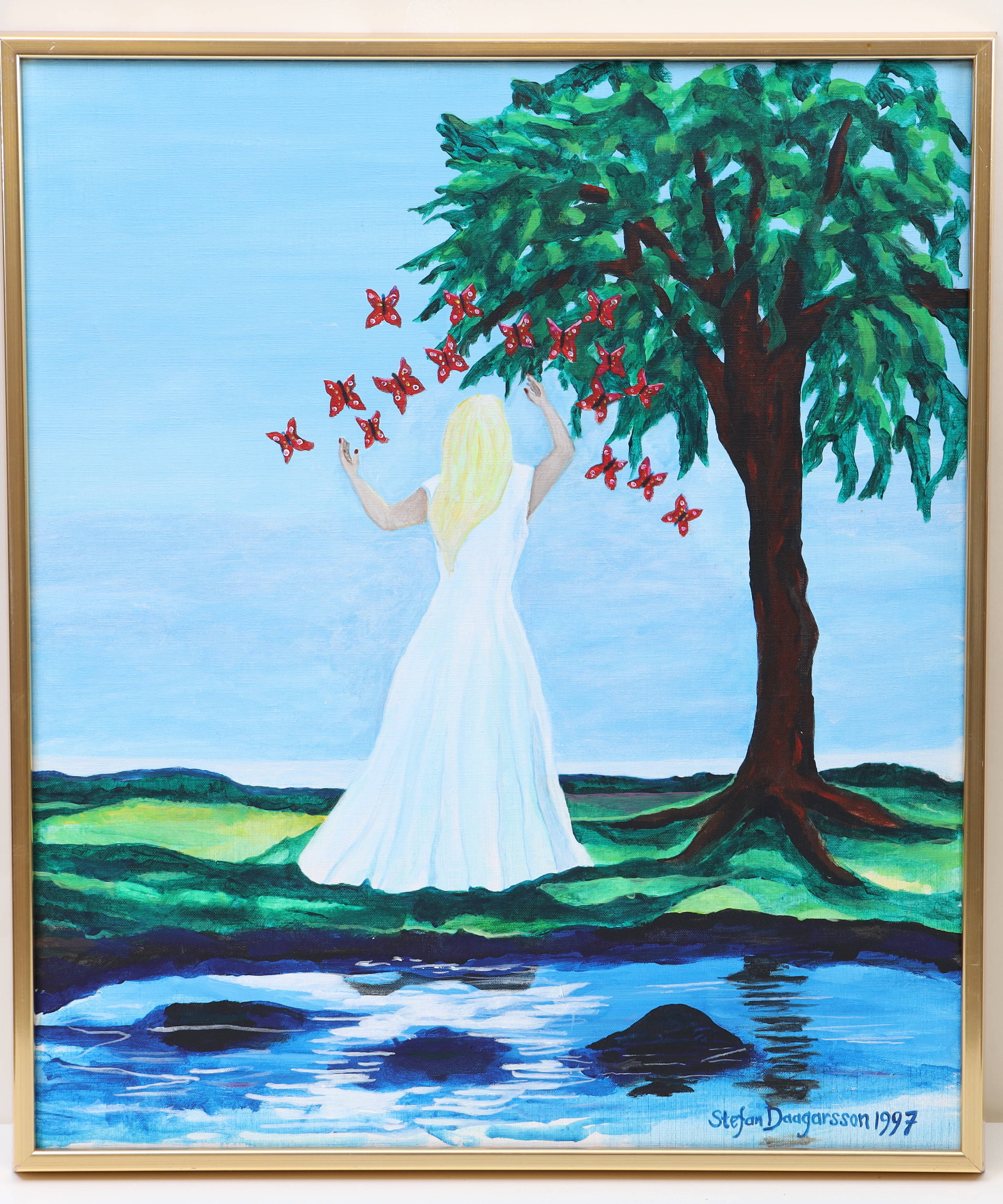 STEFAN DAAGARSSON. Kvinna med fjärilar, olja på duk, Signerad och daterad 1997.
